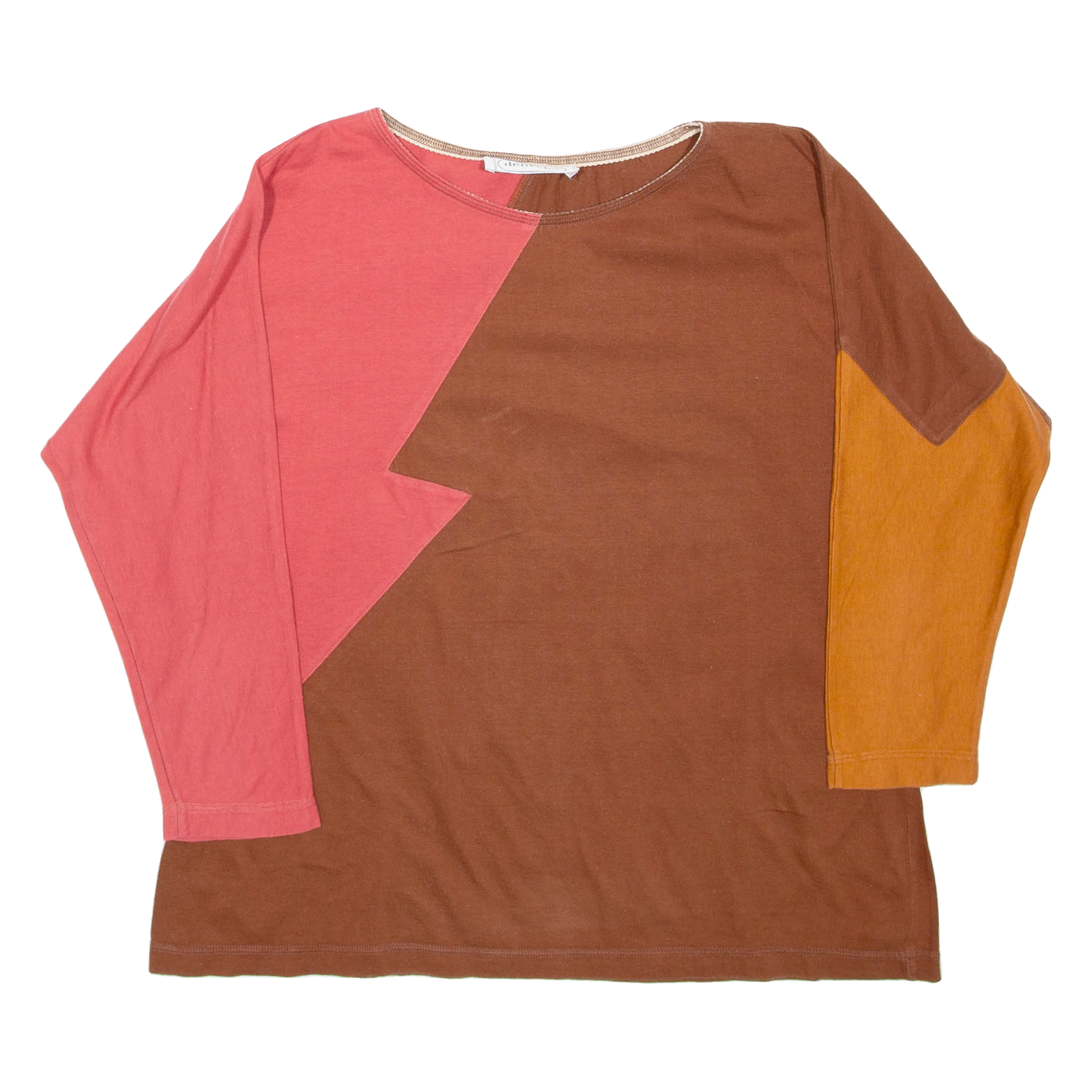 DENI CLER Womens Top Brown Long Sleeve Colourblock L Refurbished - N/A refurbished available on Cerqular