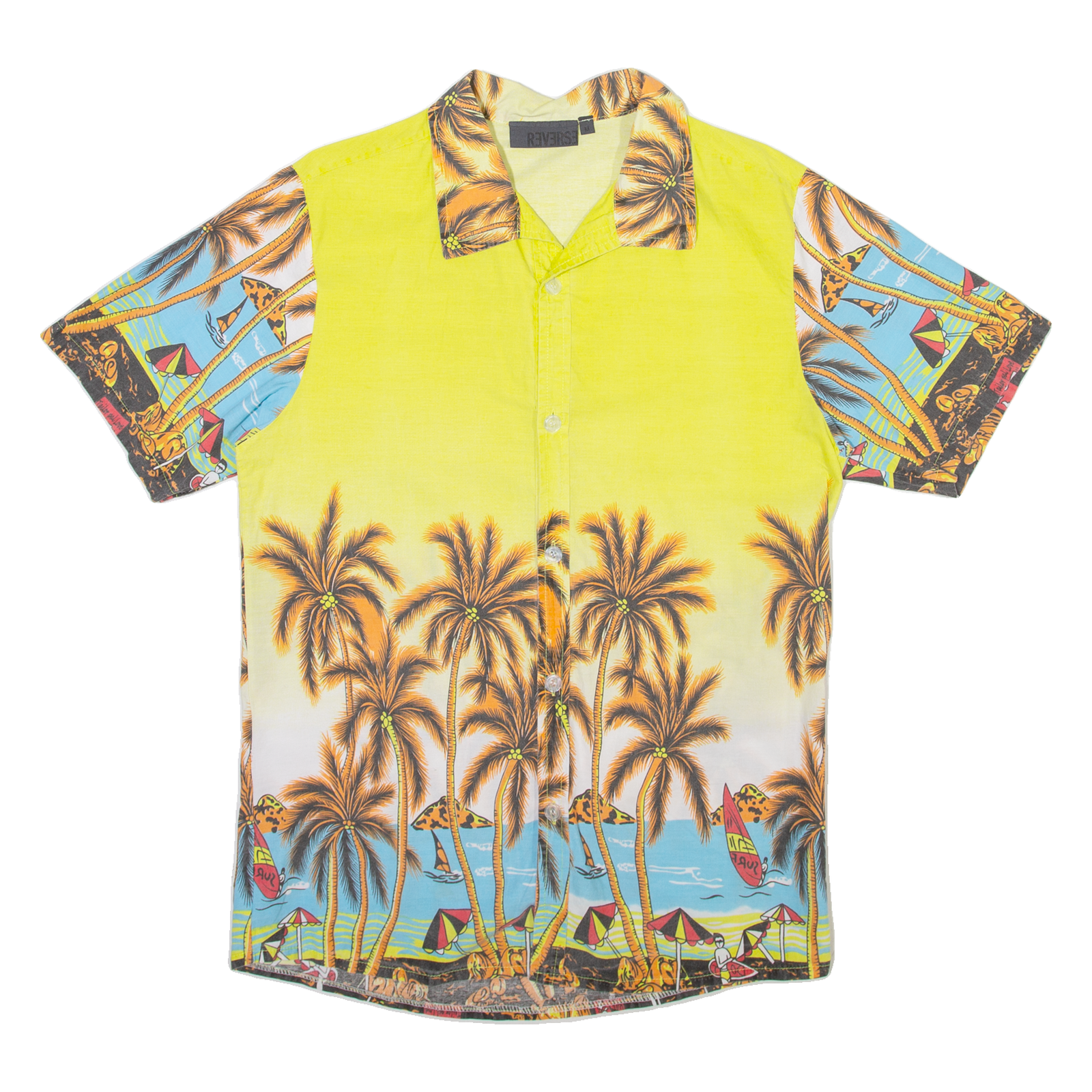 REVERSE Mens Hawaiian Shirt Yellow Floral M Refurbished - N/A refurbished available on Cerqular
