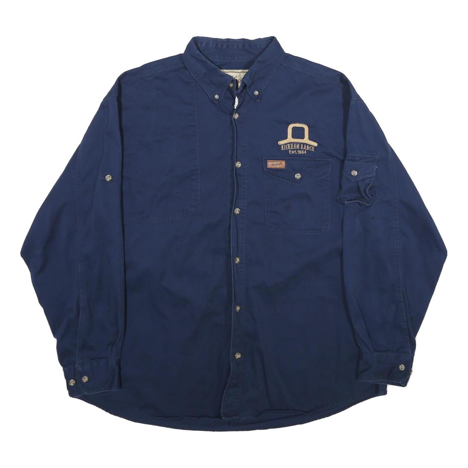 WOOLRICH Mens Blue XL Long Sleeve Cotton Shirt Highclan Ranch Embroidered Refurbished - N/A refurbished available on Cerqular