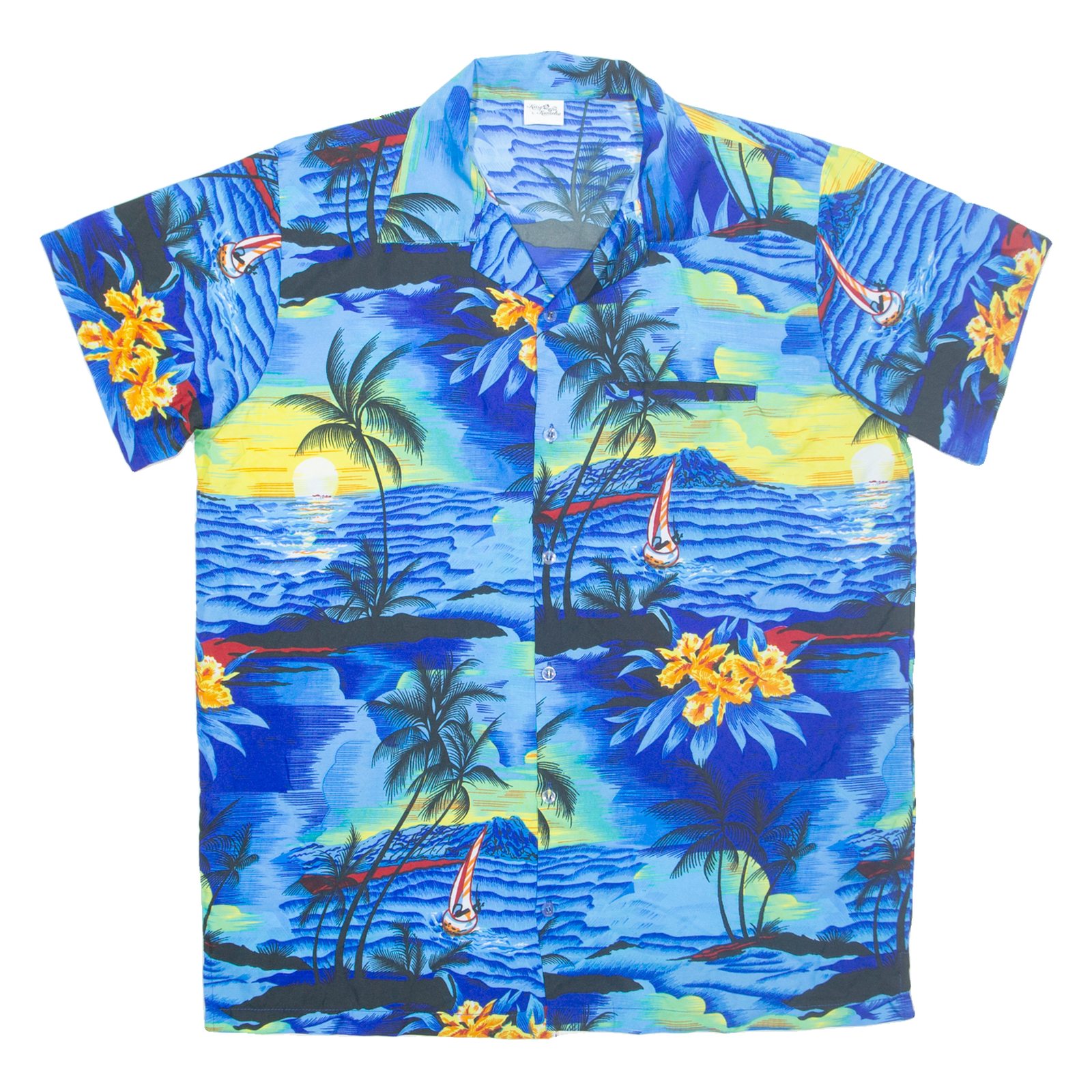 KING KAMEHA Mens Hawaiian Shirt Blue Crazy Pattern L Refurbished - N/A refurbished available on Cerqular