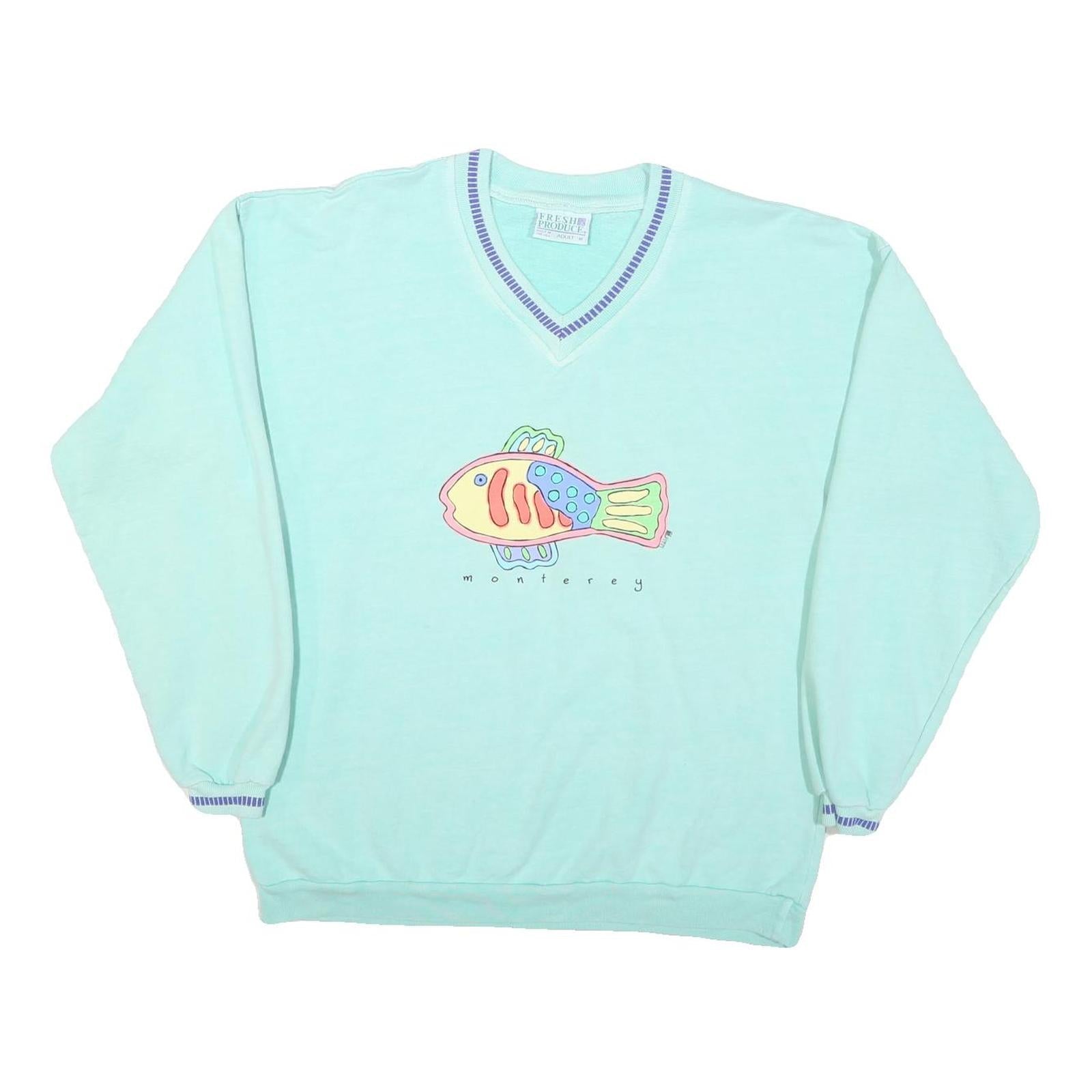 Buy FRESH PRODUCE Womens Blue V-Neck M Cotton Blend Sweatshirt Fish Graphic Refurbished - $27.29 FRESH PRODUCE Womens Blue V-Neck M Cotton Blend Sweatshirt Fish Graphic Refurbished - N/A refurbished available on Cerqular