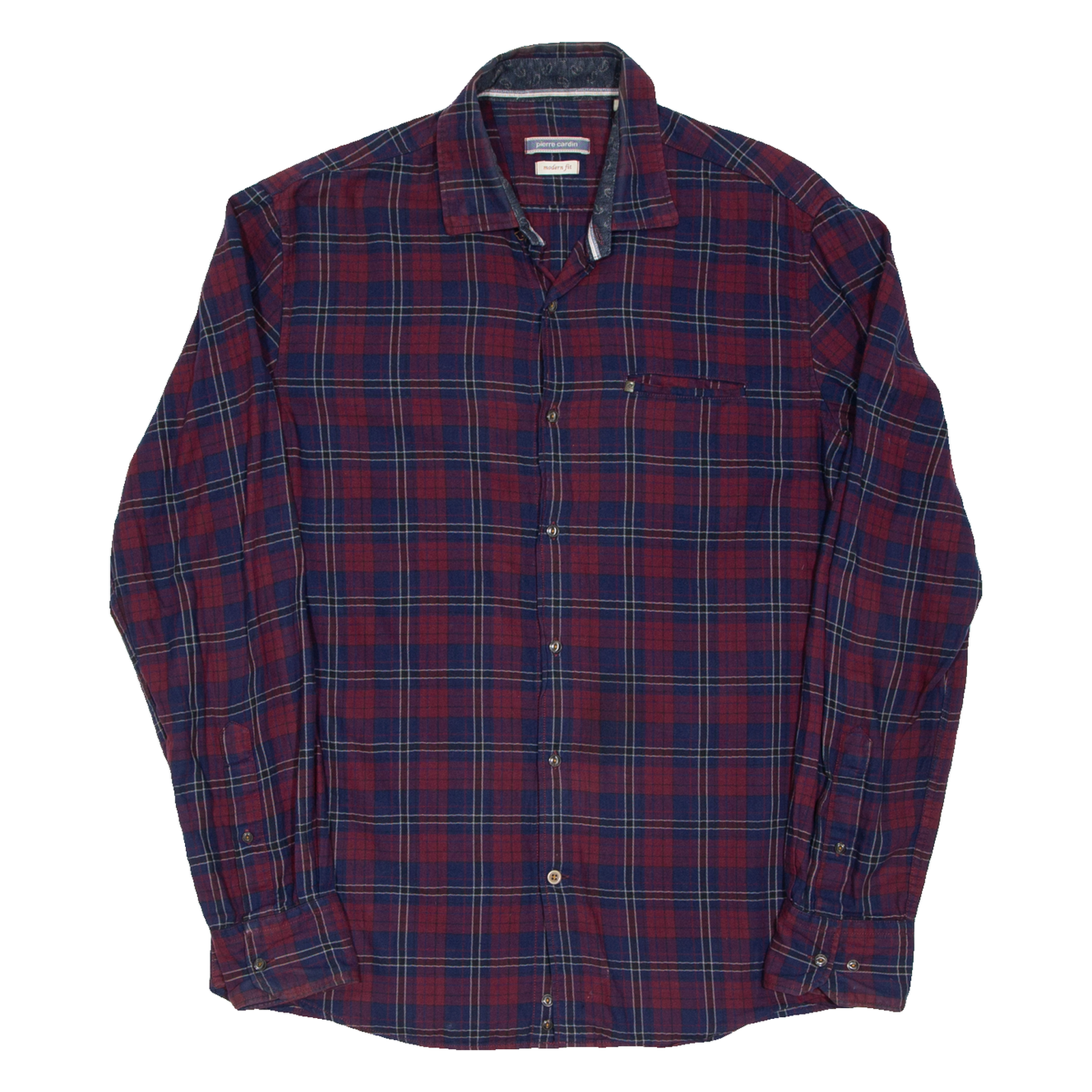 PIERRE CARDIN Mens Shirt Maroon Check Long Sleeve M Refurbished - N/A refurbished available on Cerqular