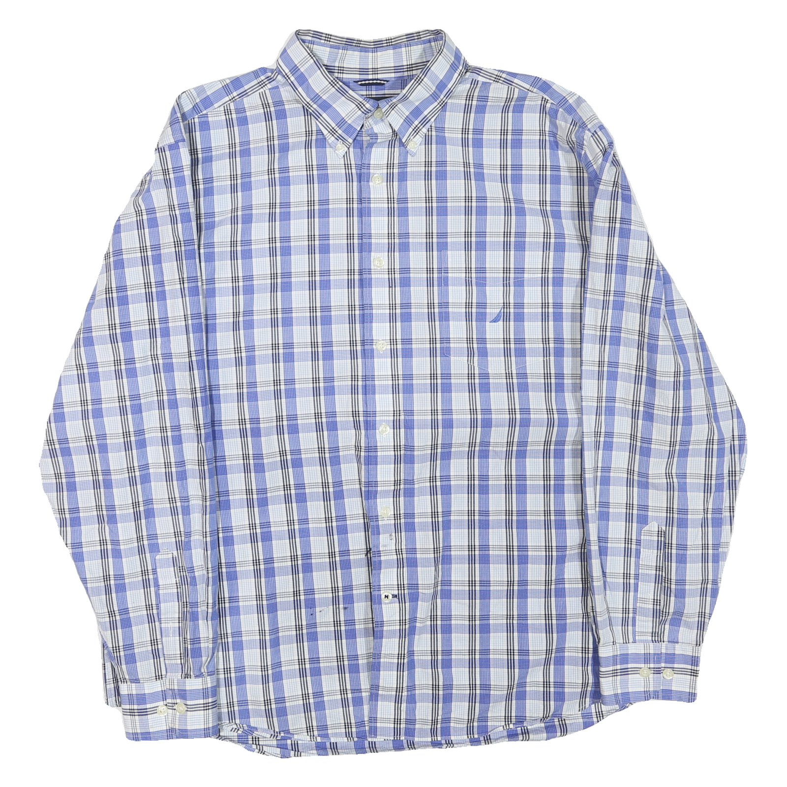 NAUTICA Mens Blue White Check Shirt XL Cotton Blend Long Sleeve Button Front Refurbished - N/A refurbished available on Cerqular