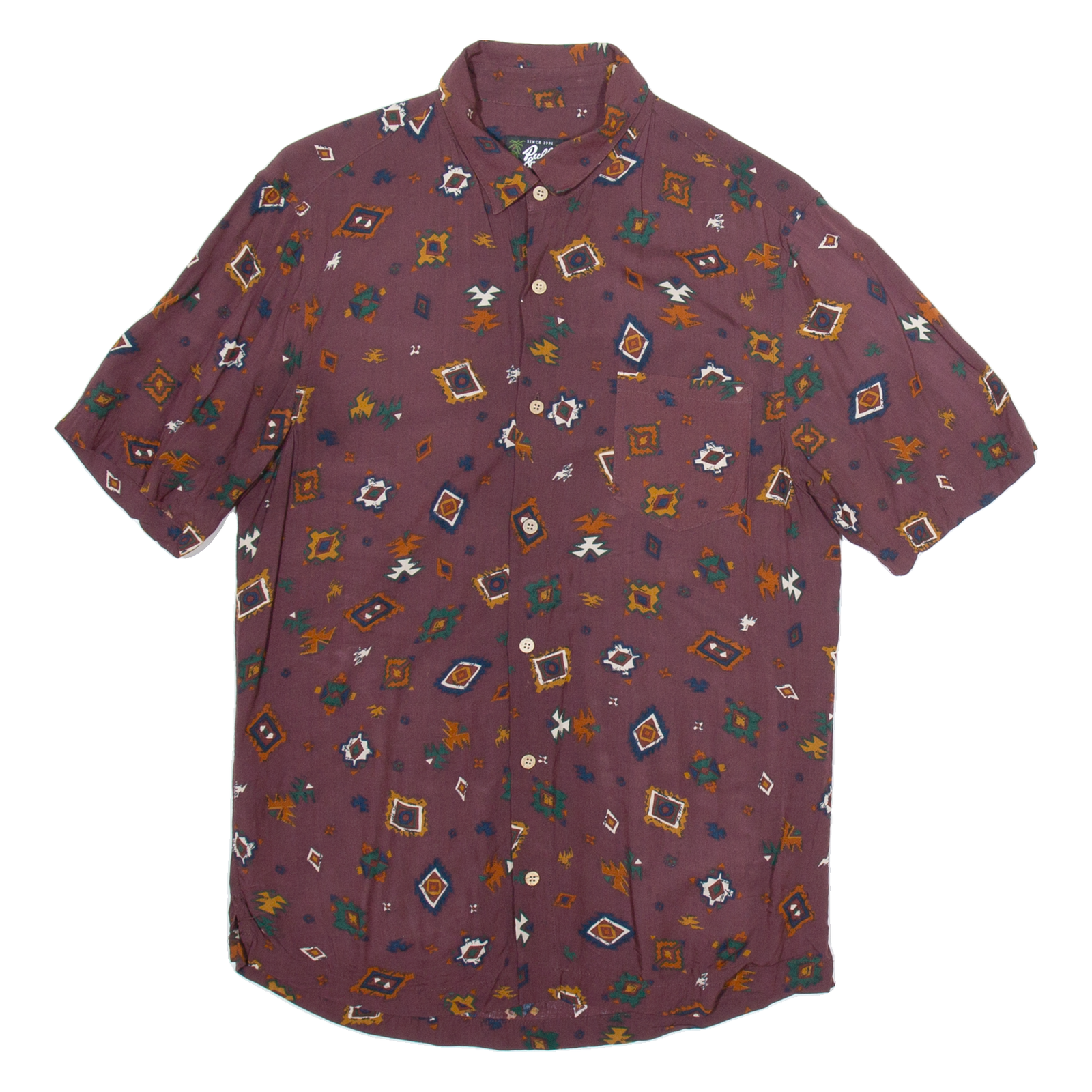 PULL & BEAR Mens Shirt Maroon Viscose Geometric S Refurbished - N/A refurbished available on Cerqular