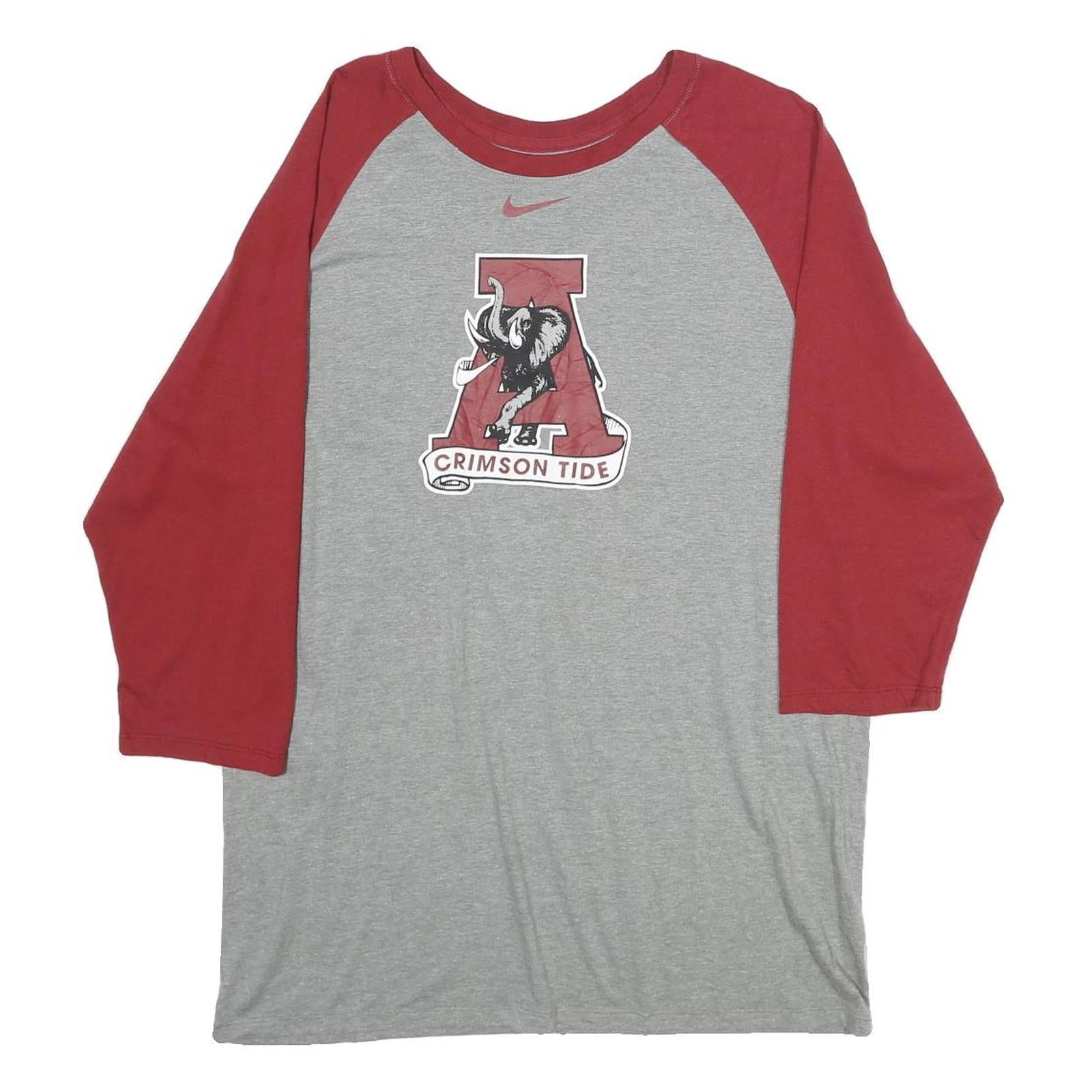 NIKE Mens Grey & Crimson Crimson Tide Raglan T-Shirt L Long Sleeve Crew Neck Refurbished - N/A refurbished available on Cerqular