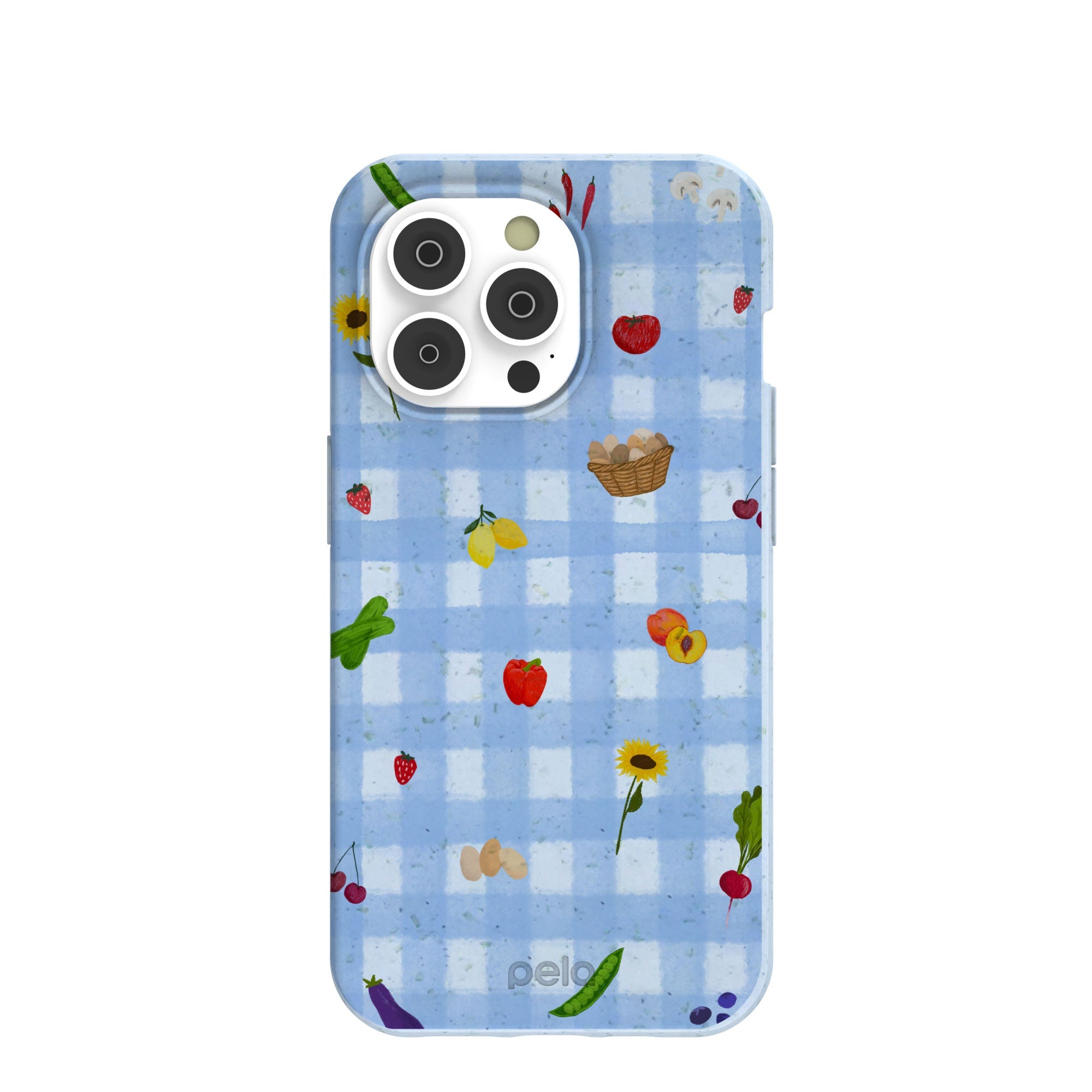 Powder Blue Gingham Farmhouse iPhone 14 Pro Case Refurbished - Pela Case refurbished available on Cerqular