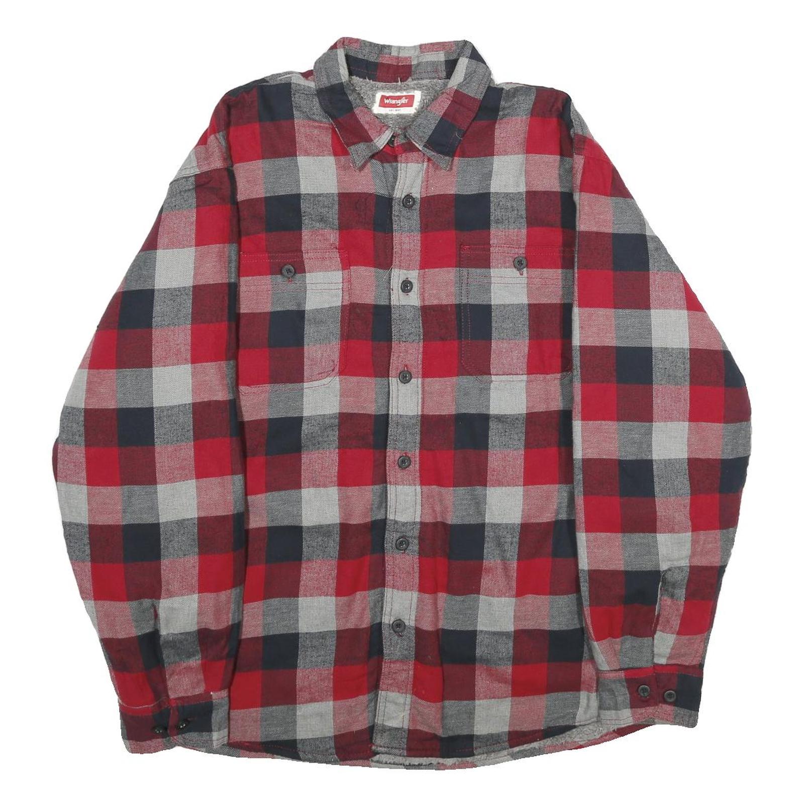 WRANGLER Mens Red & Grey Check Button Jacket XL Cotton Blend Casual Shirt Jacket Refurbished - N/A refurbished available on Cerqular