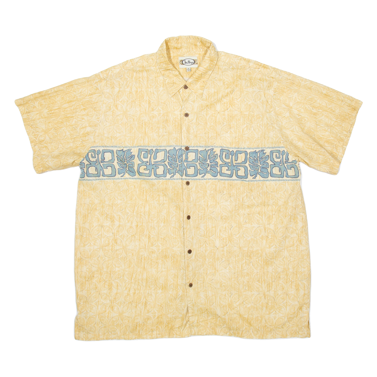 GO BAREFOOT Mens Hawaiian Shirt Yellow Crazy Pattern XL Refurbished - N/A refurbished available on Cerqular
