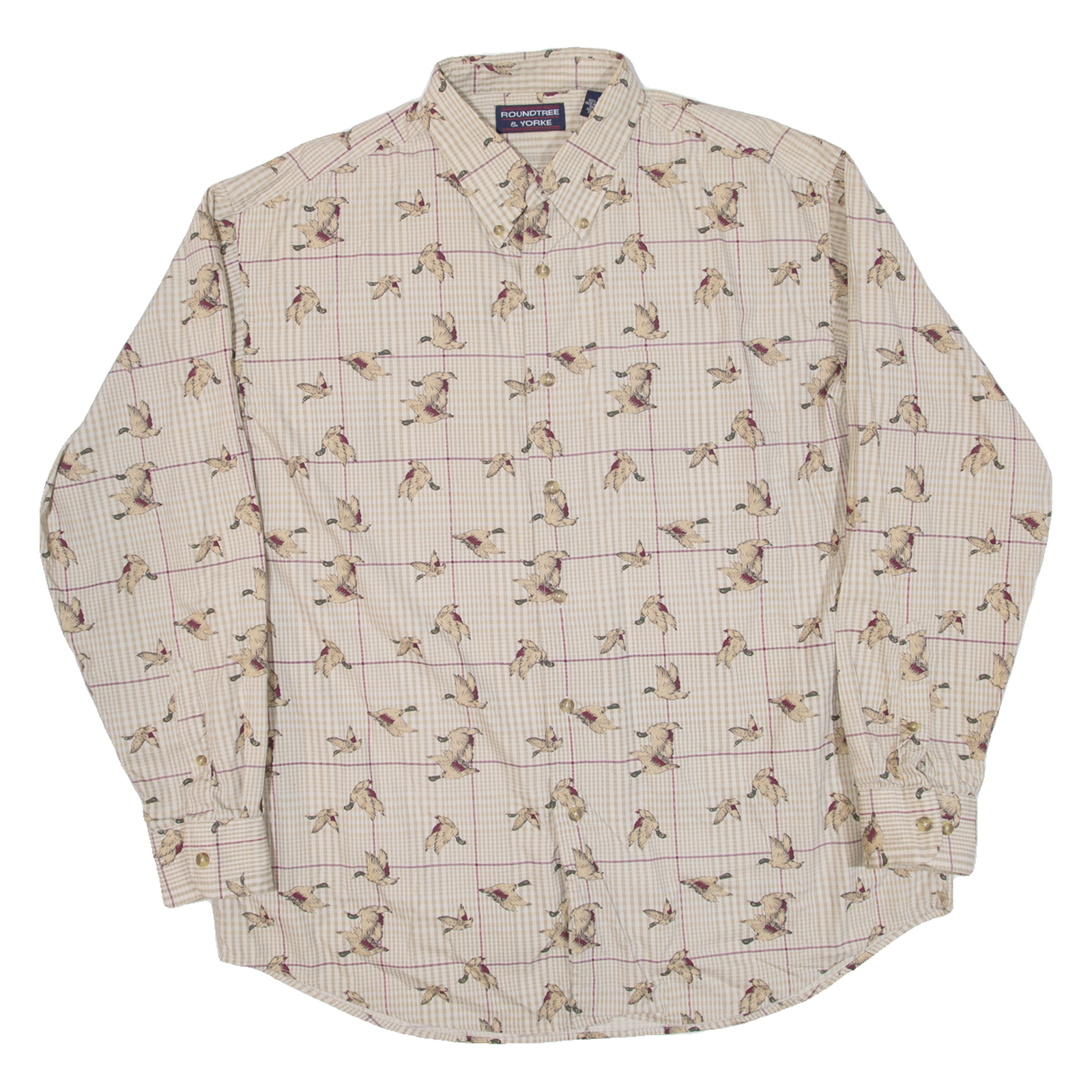 ROUNDTREE & YORKE Birds Mens Shirt Beige Long Sleeve L Refurbished - N/A refurbished available on Cerqular