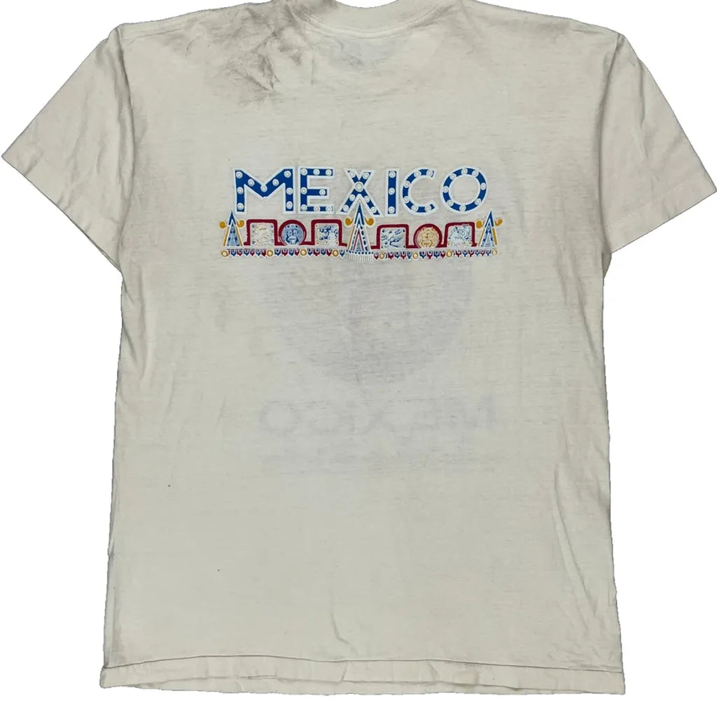 Mexico Fajer Graphic T-Shirt - XL White Cotton Refurbished - Thrifted (note: this is a term often used to describe second- refurbished available on Cerqular