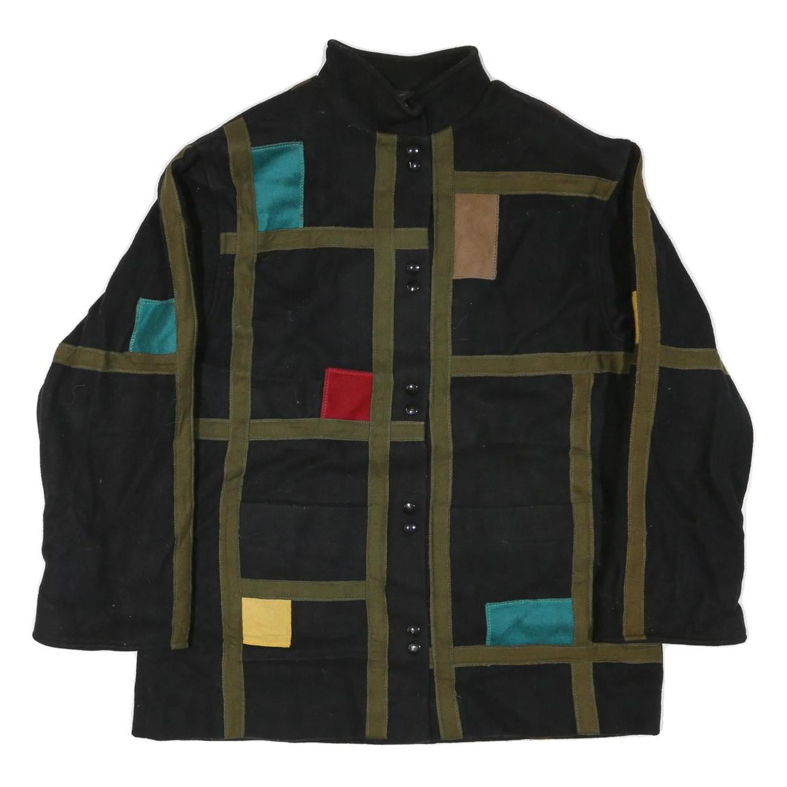 STEVE EVANS Womens Black Cotton Blend Button Jacket XL Colourblock Pattern Refurbished - N/A refurbished available on Cerqular