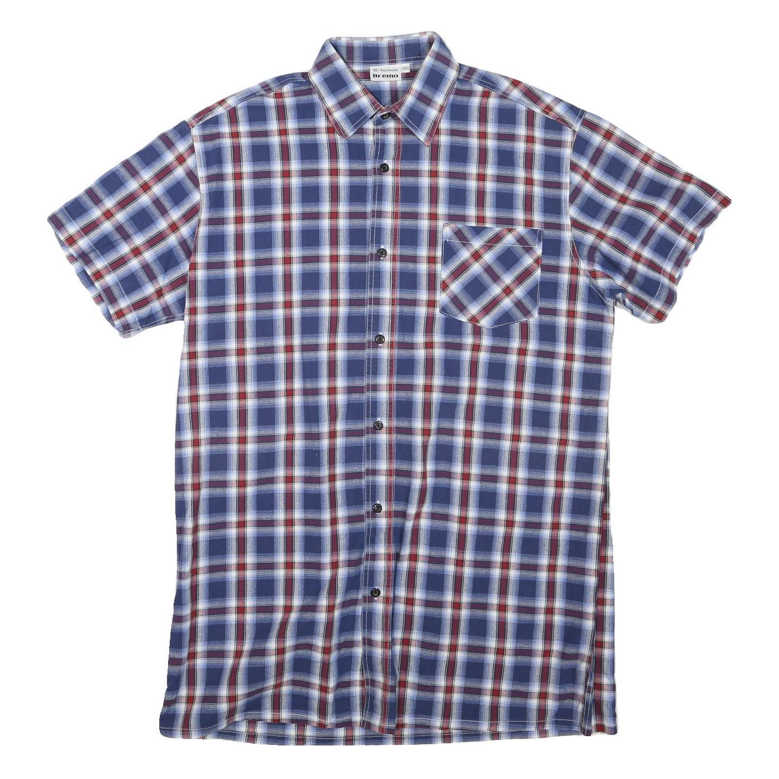 BREMO Mens Blue Red Check Shirt M Cotton Blend Casual Short Sleeve Button Refurbished - N/A refurbished available on Cerqular
