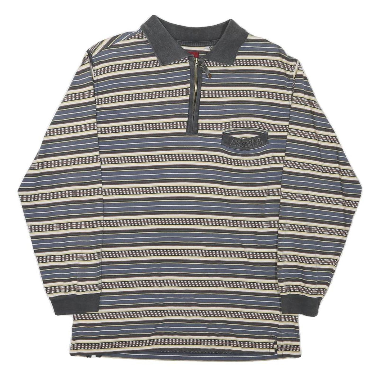 LEE COOPER Mens Blue & Cream Striped Long Sleeve Polo Shirt S Cotton Blend Refurbished - N/A refurbished available on Cerqular