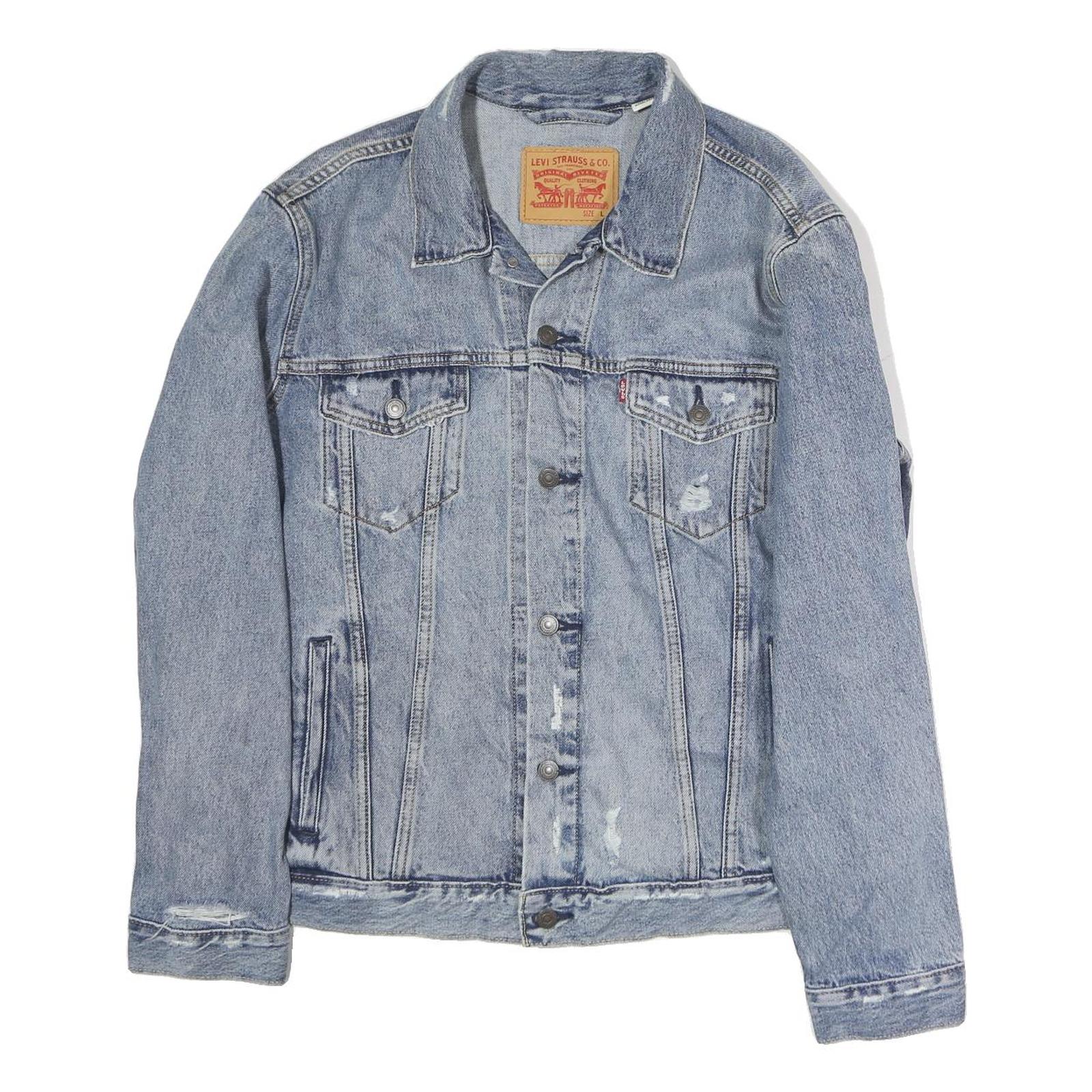 LEVI'S Mens Blue Denim Jacket L Cotton Distressed Button Closure Classic Refurbished - N/A refurbished available on Cerqular