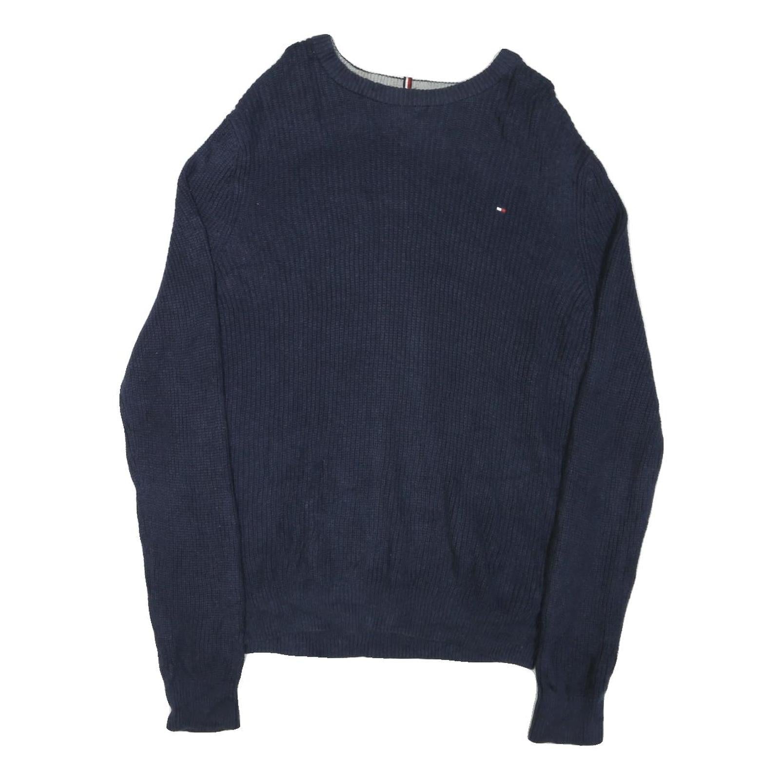 TOMMY HILFIGER Mens Blue Plain Cotton Blend Jumper Crew Neck Basic Knit L Refurbished - N/A refurbished available on Cerqular