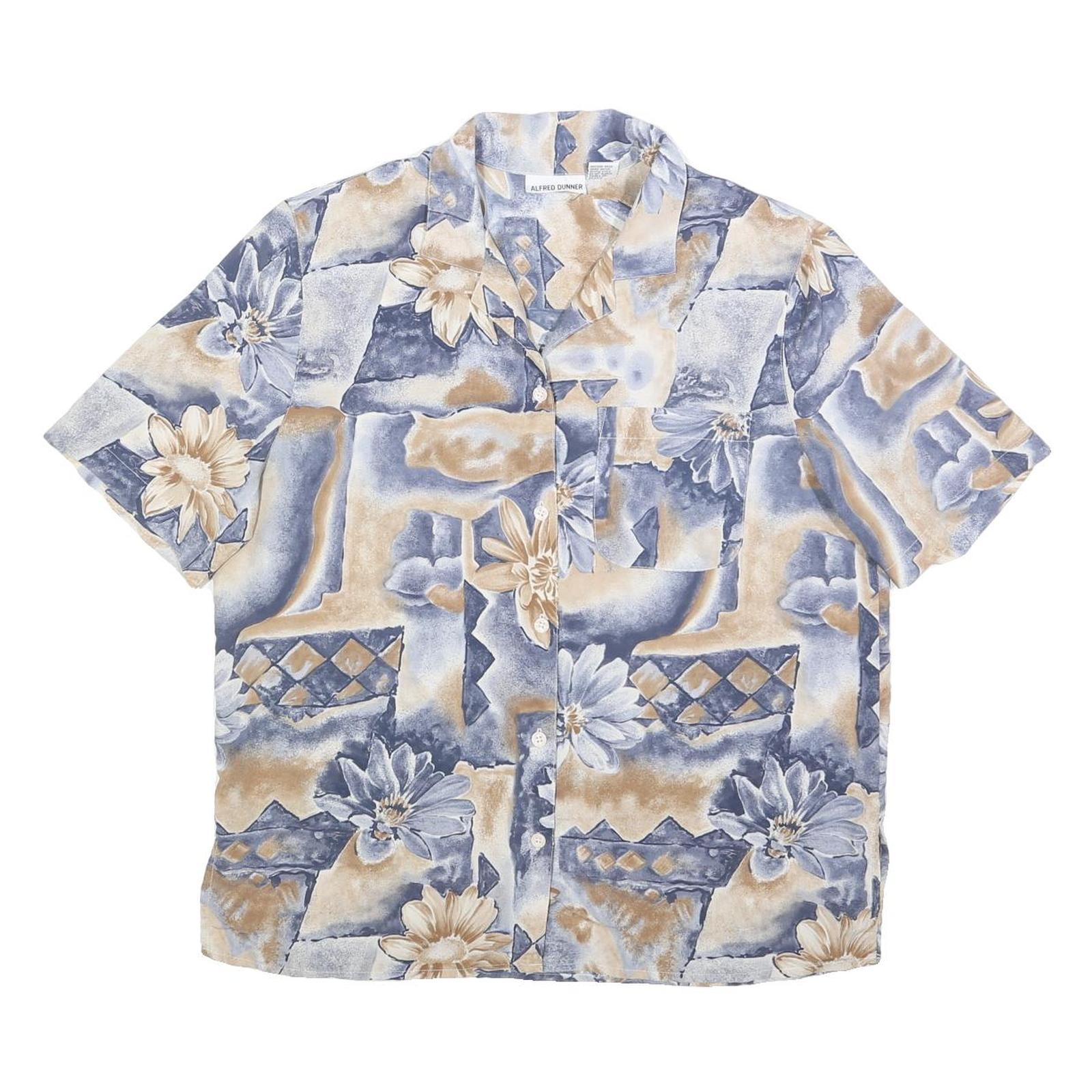 ALFRED DUNNER Womens Blue Beige Floral Printed Shirt Short Sleeve Collared L Refurbished - N/A refurbished available on Cerqular