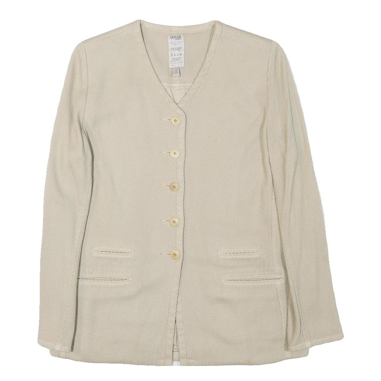 SUGAR Womens Cream Cotton Blend Button Jacket M Plain Classic Stylish Refurbished - N/A refurbished available on Cerqular