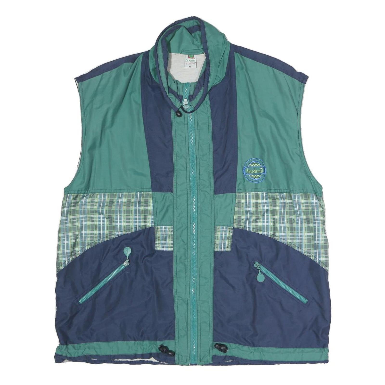 BUDMIL Mens Green & Navy XL Polyester Blend Jacket Zip Plaid Retro Style Refurbished - N/A refurbished available on Cerqular