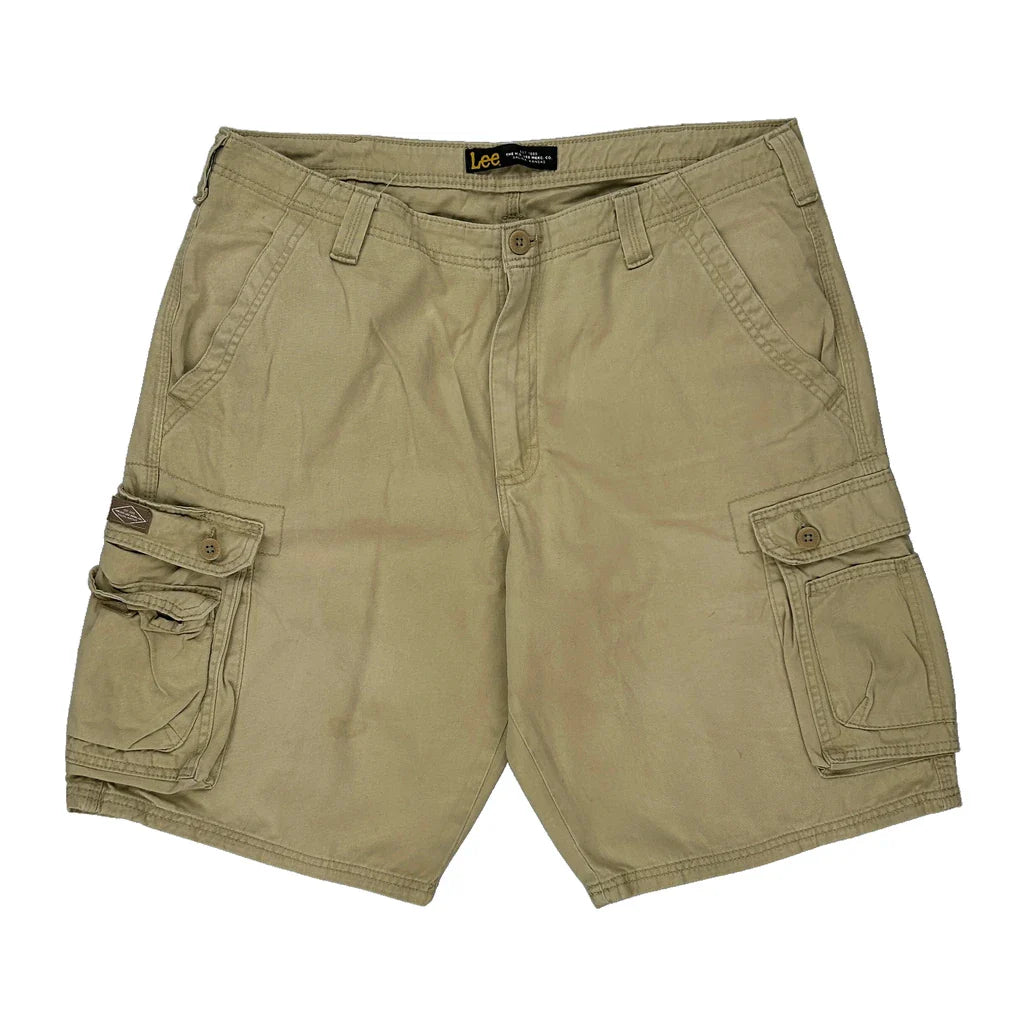 Lee Cargo Shorts - 36W 11L Beige Cotton Refurbished - Thrifted (note: this is a term often used to describe second- refurbished available on Cerqular