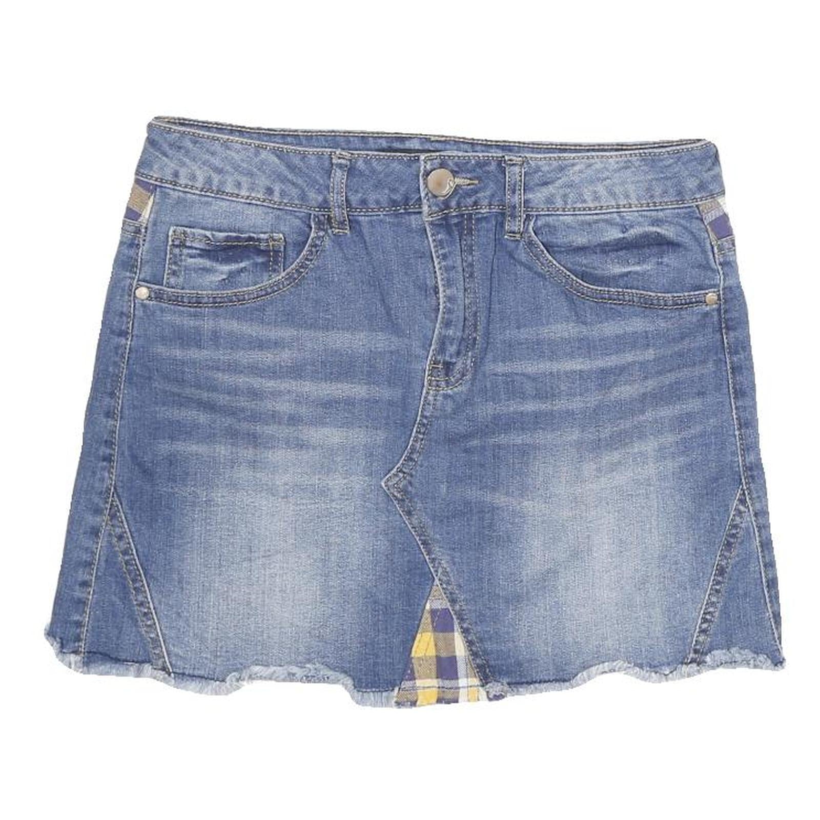 DOLLHOUSE Womens Blue Mini Denim Cotton Blend Skirt Plaid Inserts Size M Casual Refurbished - N/A refurbished available on Cerqular