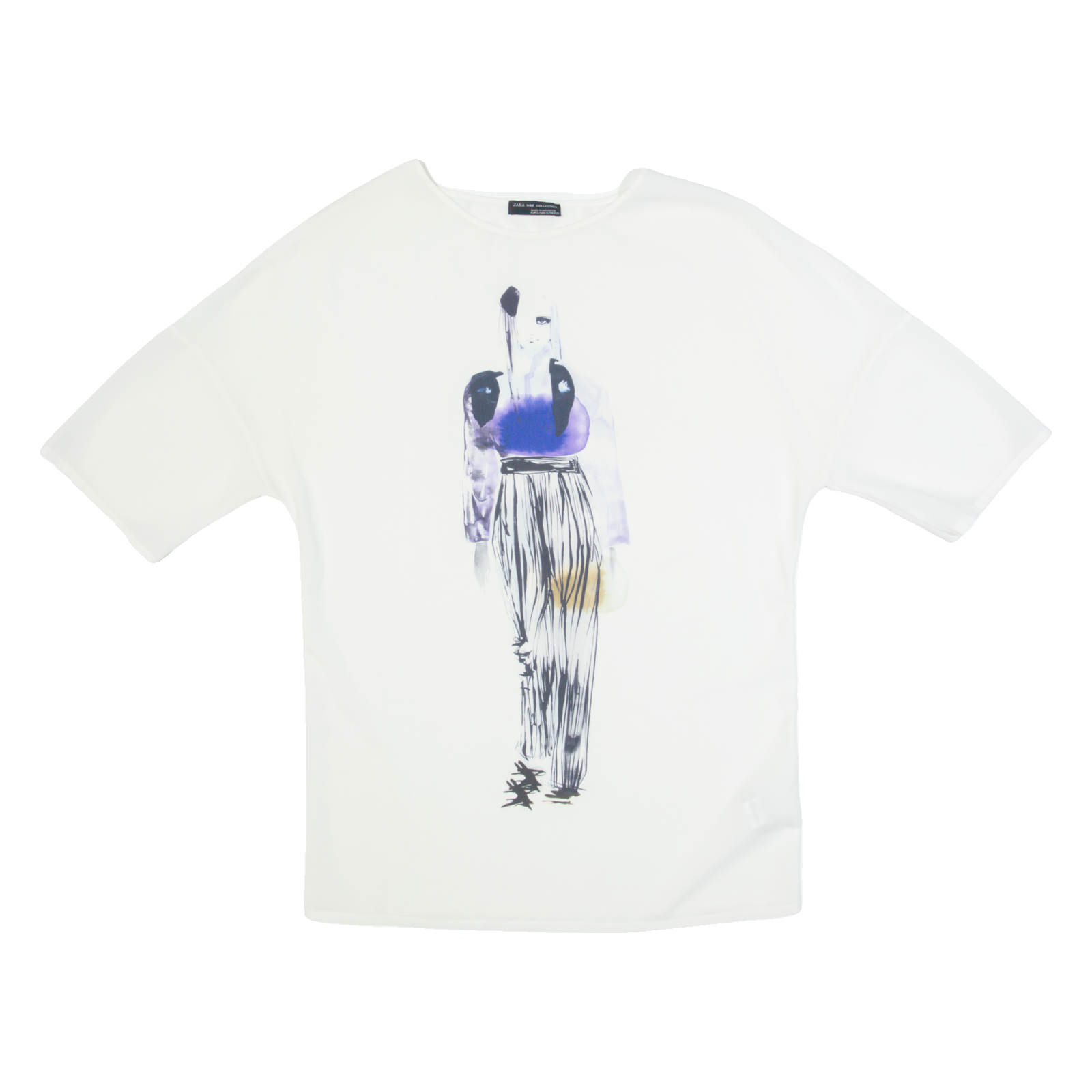 ZARA Sheer Womens Printed Top White S Refurbished - N/A refurbished available on Cerqular