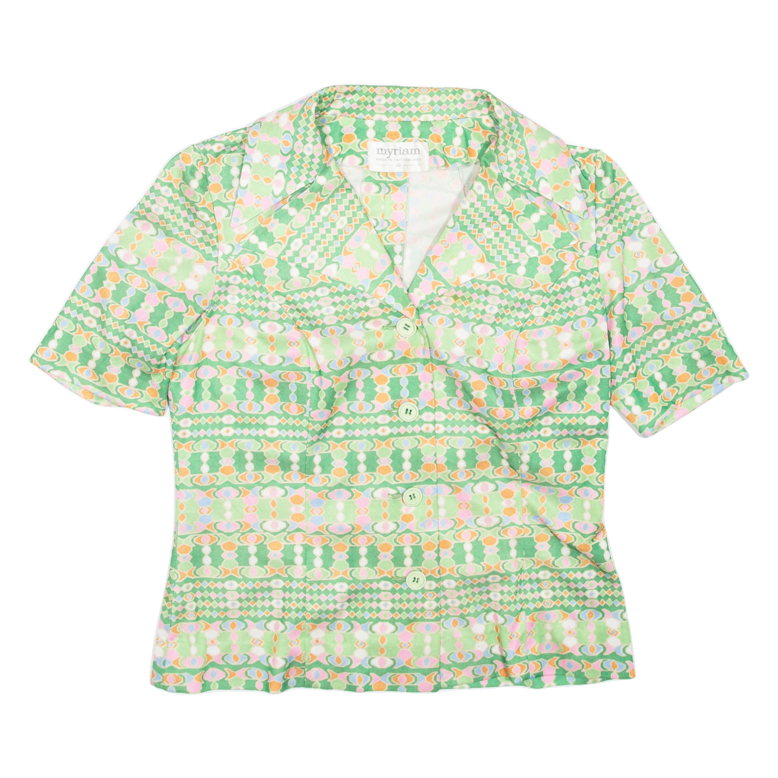MYRIAM Womens Printed Top Green Collared Geometric M Refurbished - N/A refurbished available on Cerqular