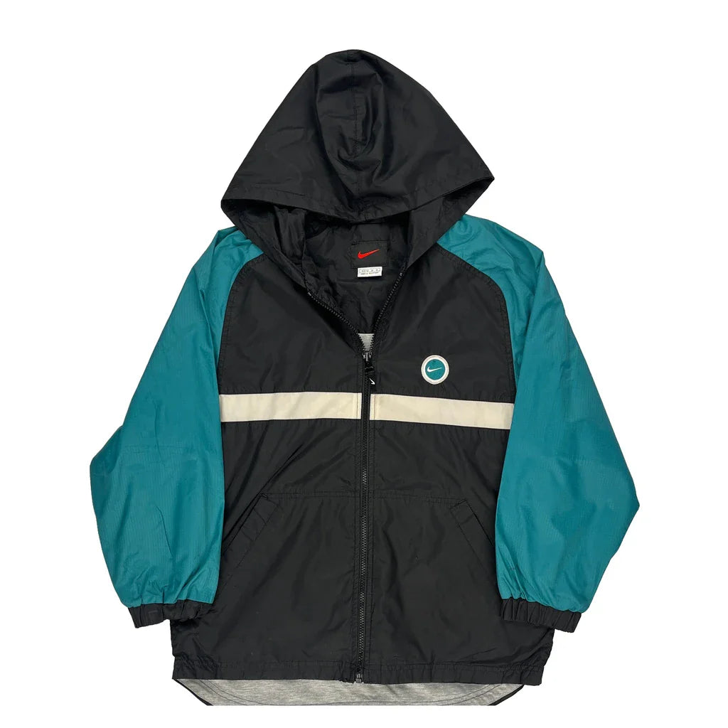 Age 11-12 Nike Windbreaker - Medium Black Polyester Refurbished - Thrifted (note: this is a term often used to describe second- refurbished available on Cerqular