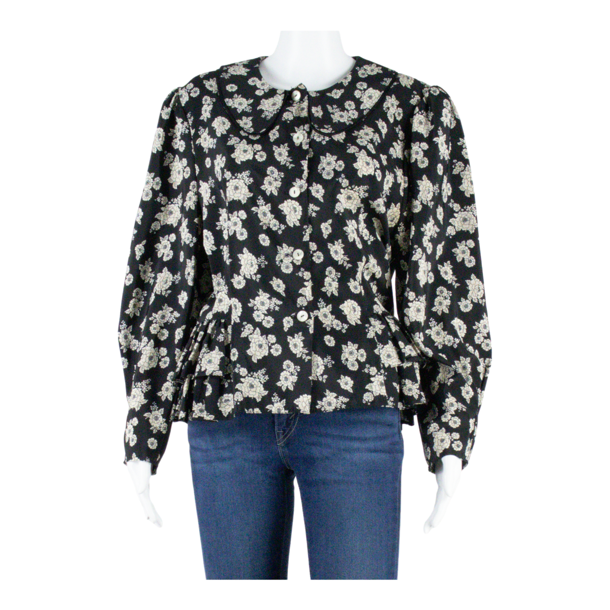 Womens Smock Blouse Black Long Sleeve Floral S Refurbished - N/A refurbished available on Cerqular