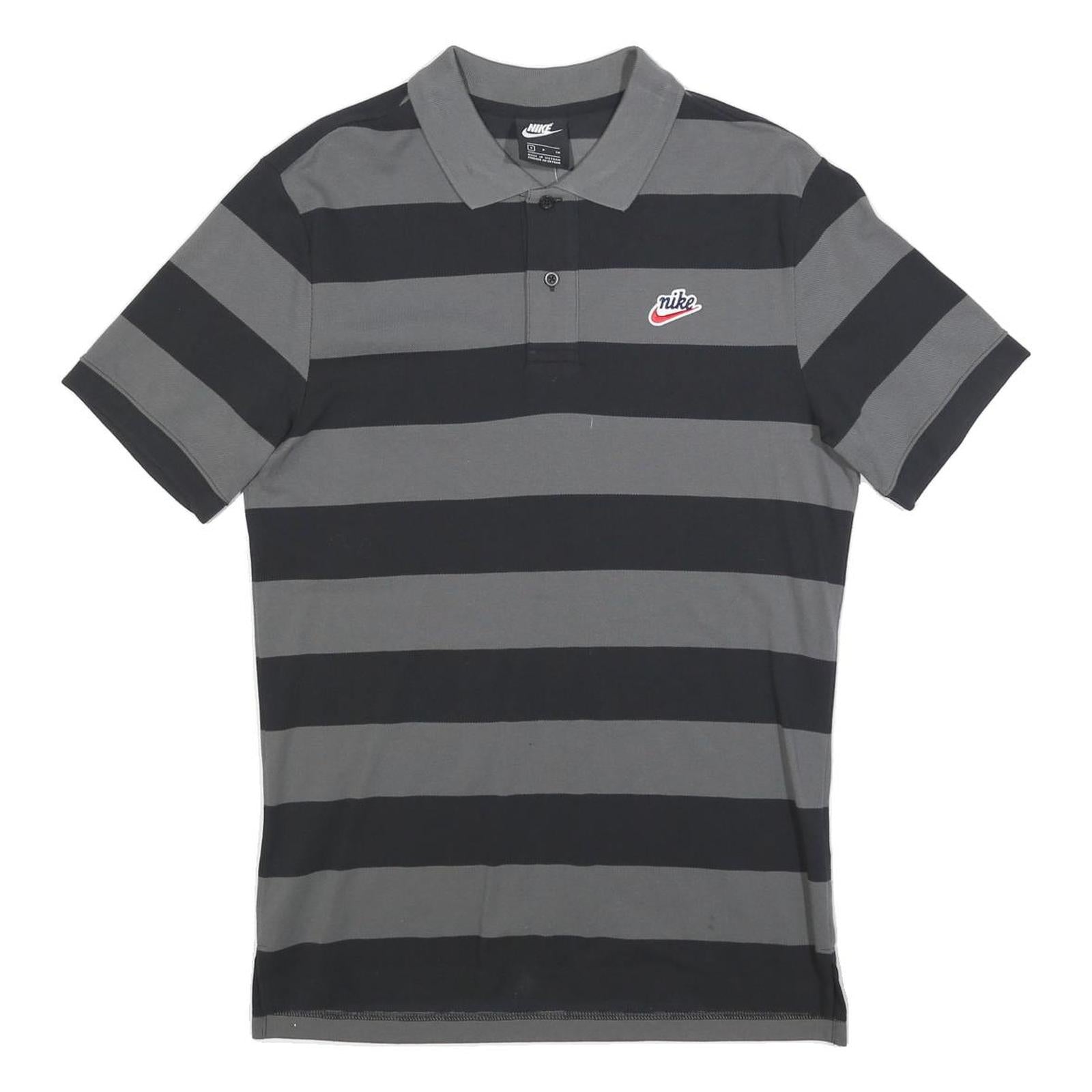 NIKE Mens Grey & Black Striped Short Sleeve Polo Shirt S Cotton Blend Refurbished - N/A refurbished available on Cerqular