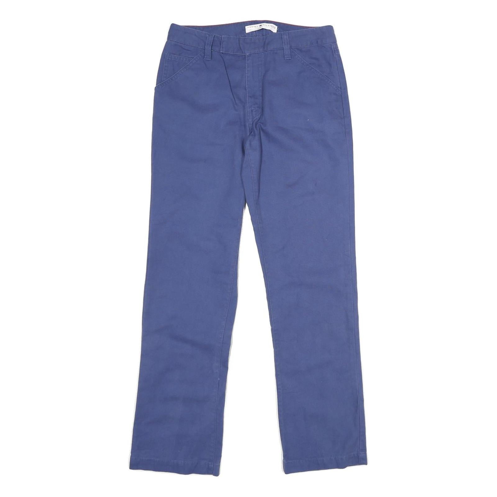 TOMMY HILFIGER Womens Cotton Blue Regular Straight Trousers W30 L30 Classic Zip Refurbished - N/A refurbished available on Cerqular