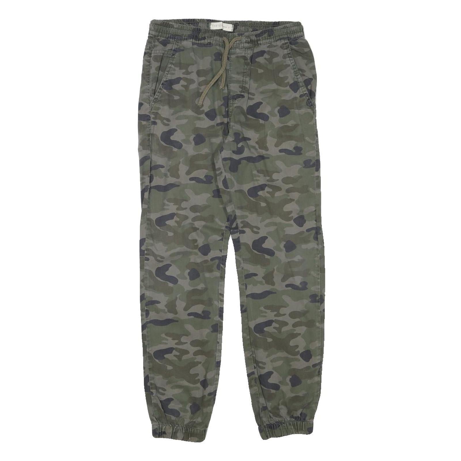 FIFTEEN Womens Cotton Blend Green Camouflage Relaxed Drawstring Trousers W25 L26 Refurbished - N/A refurbished available on Cerqular