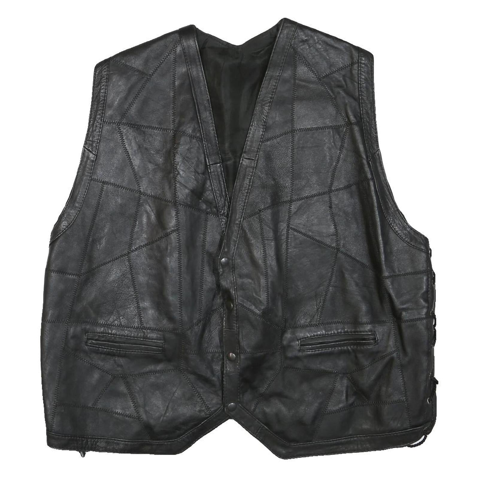 Buy Mens Black Leather Button Jacket L Patchwork Vest Sleeveless Side Lace Up Trim Refurbished - $61.09 Mens Black Leather Button Jacket L Patchwork Vest Sleeveless Side Lace Up Trim Refurbished - N/A refurbished available on Cerqular