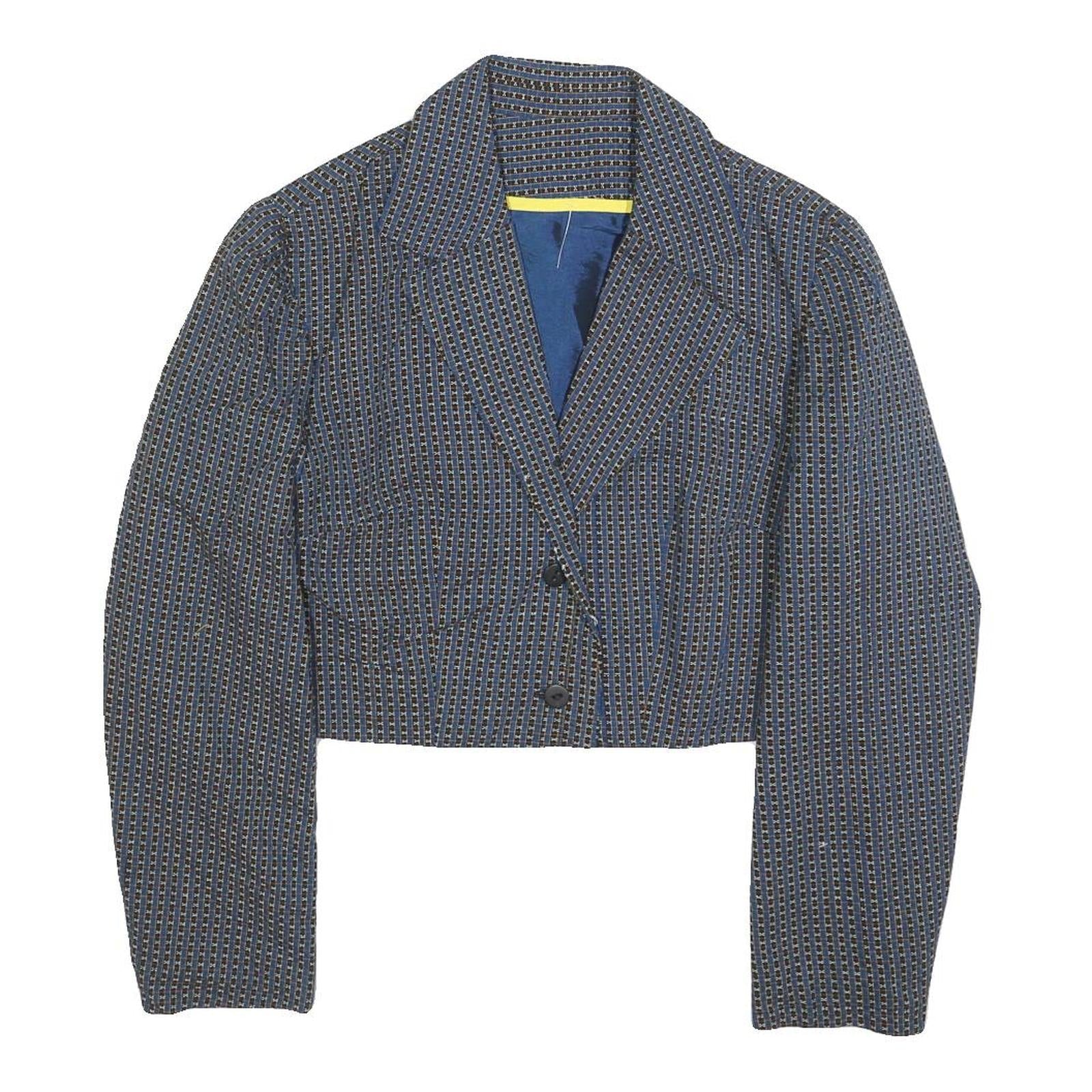 Womens Blue Cropped Button Jacket Woven Pattern M Refurbished - N/A refurbished available on Cerqular