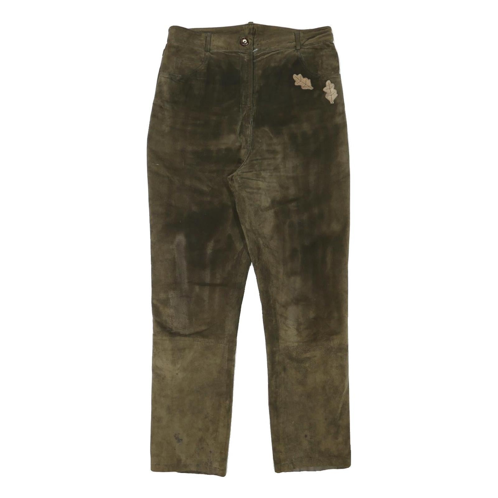 Womens Slim Fit Suede Brown Slim Tapered Trousers W29 L28 Leaf Patch Refurbished - N/A refurbished available on Cerqular