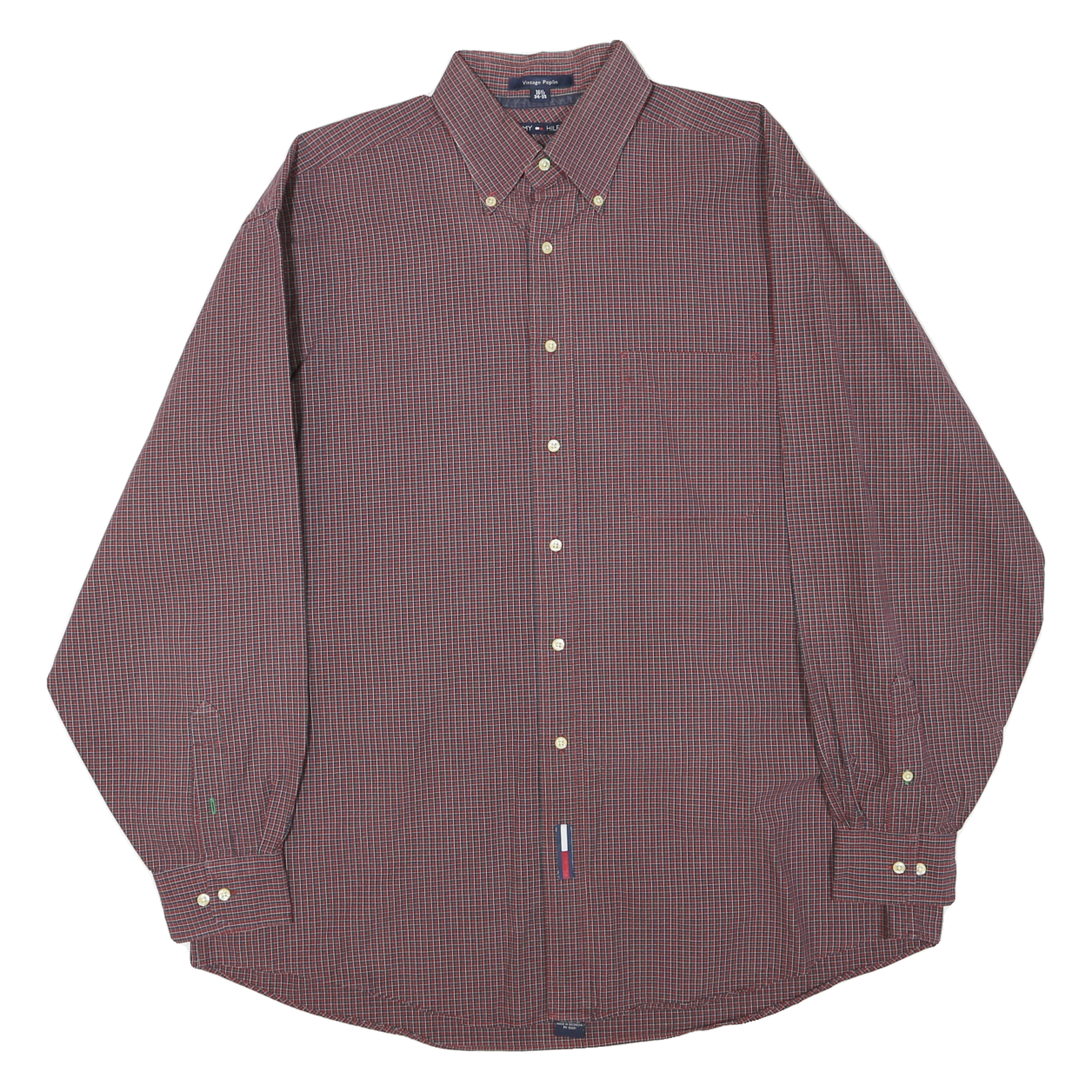 TOMMY HILFIGER Mens Red & Blue Checked Shirt XL Classic Button Down Cotton Blend Refurbished - N/A refurbished available on Cerqular
