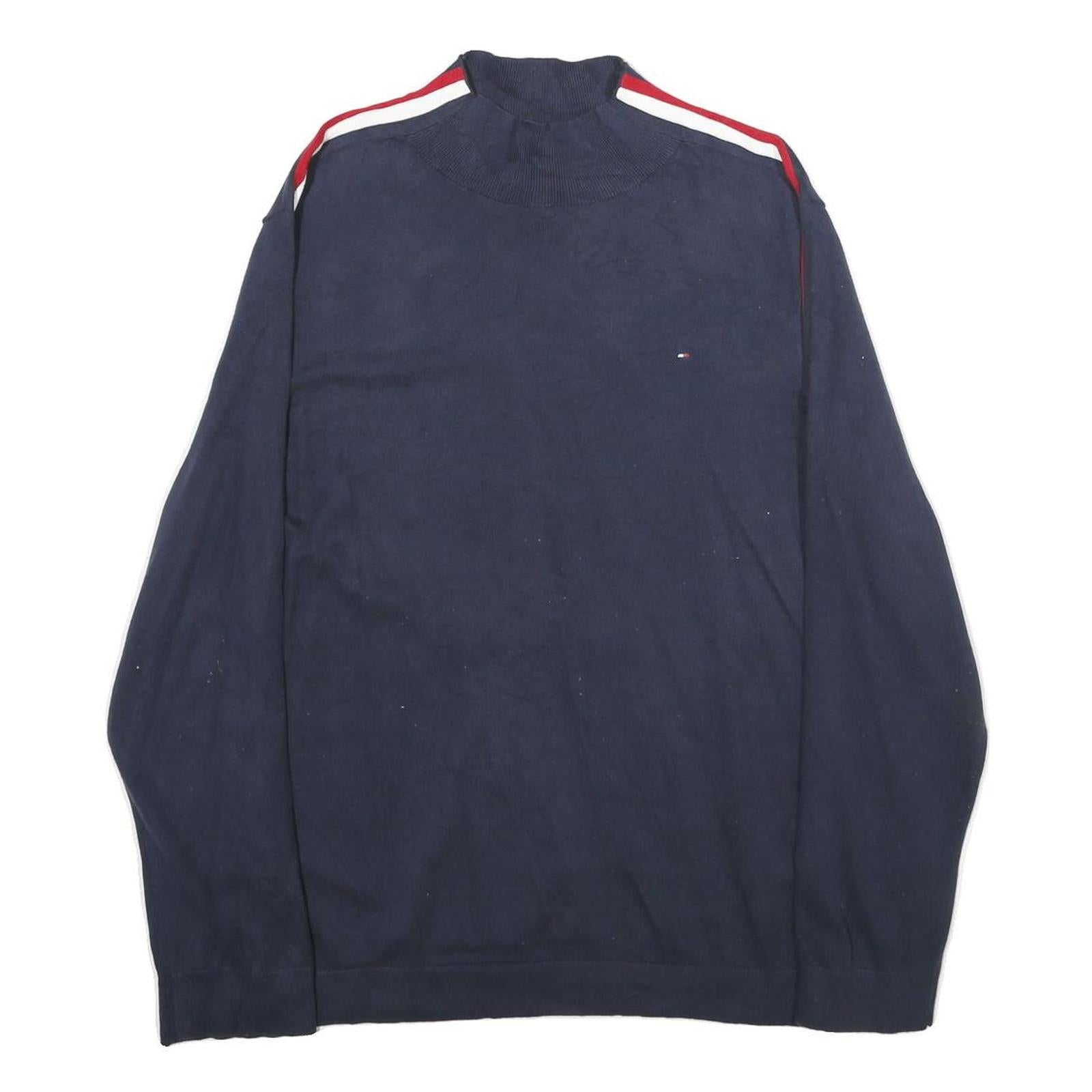 TOMMY HILFIGER Womens Navy Blue Cotton Blend Plain Roll Neck Jumper 2XL Stripe Refurbished - N/A refurbished available on Cerqular