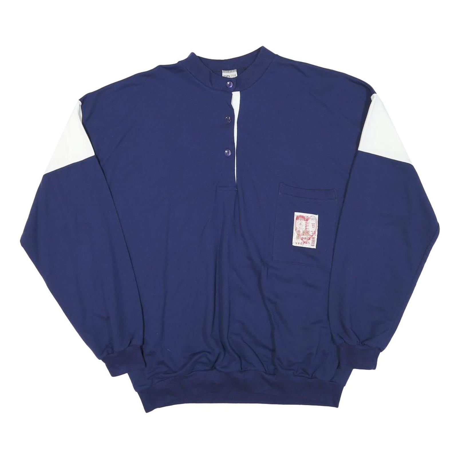 ZAPATON Mens Blue & White Sweatshirt Stand Collar L Cotton Blend Casual Pullover Refurbished - N/A refurbished available on Cerqular