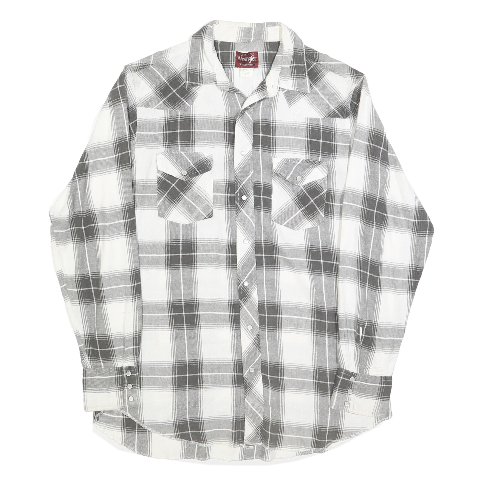 WRANGLER Mens White & Grey Checked Western Shirt M Cotton Blend Long Sleeve Refurbished - N/A refurbished available on Cerqular