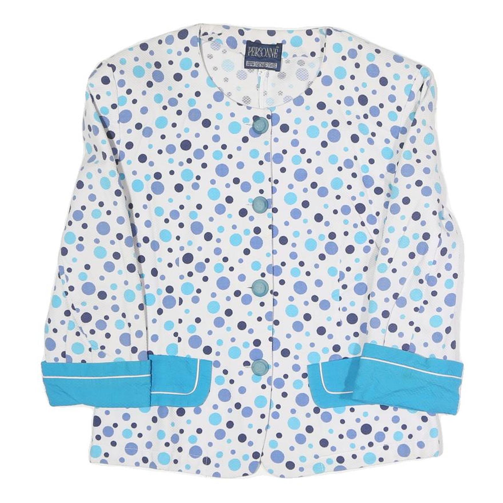 PERSONNE Womens White Blue Polka Dot Jacket S Polyester Blend Button Closure Refurbished - N/A refurbished available on Cerqular