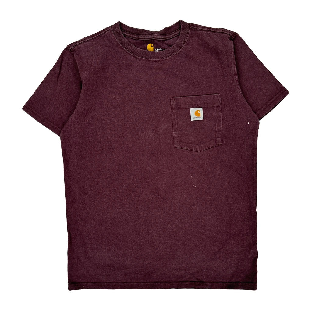 Carhartt T-Shirt - XS Burgundy Cotton Refurbished - Thrifted (note: this is a term often used to describe second- refurbished available on Cerqular