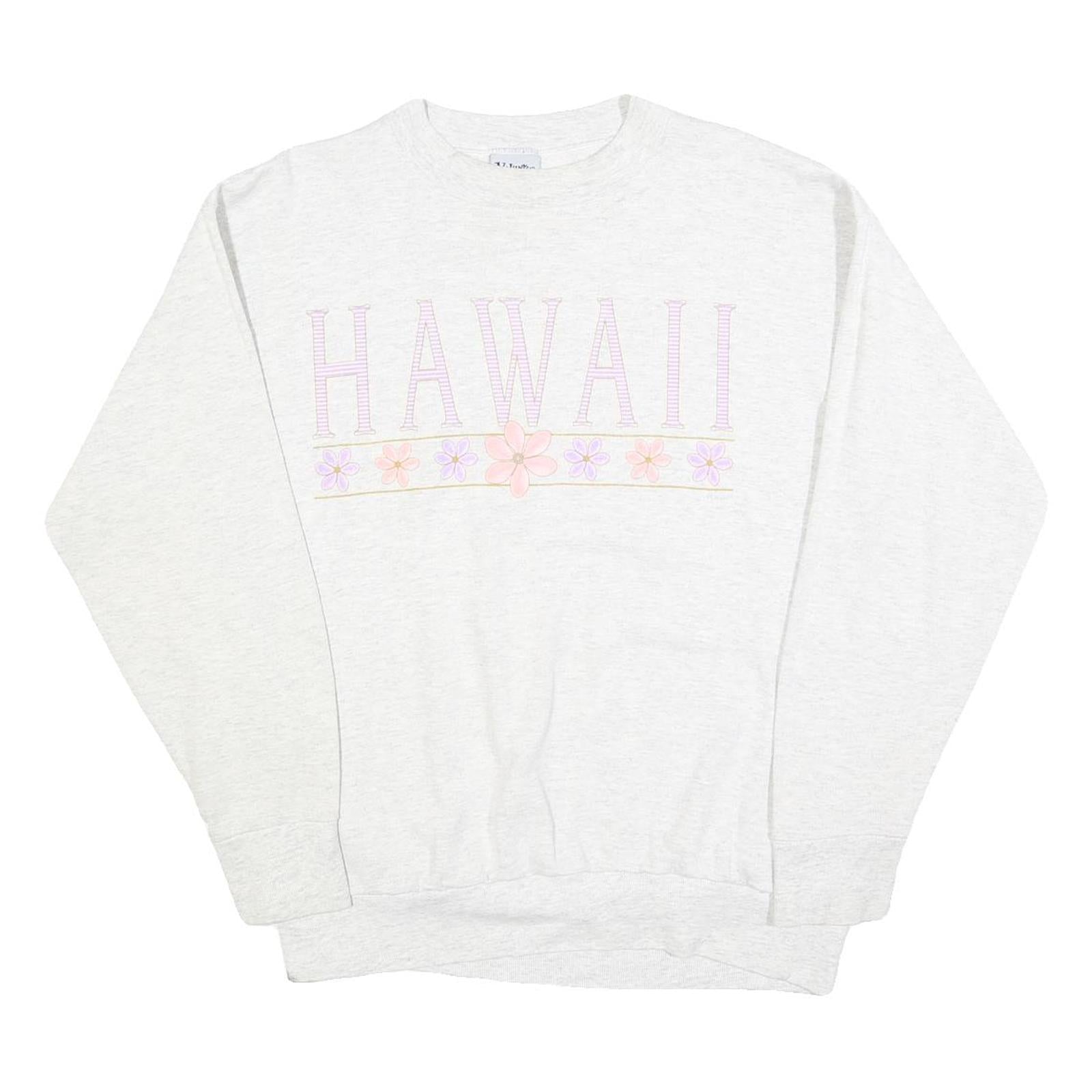 VOULUNTEER Womens White Sweatshirt Hawaii Crew Neck L Pastel Floral Graphic Refurbished - N/A refurbished available on Cerqular