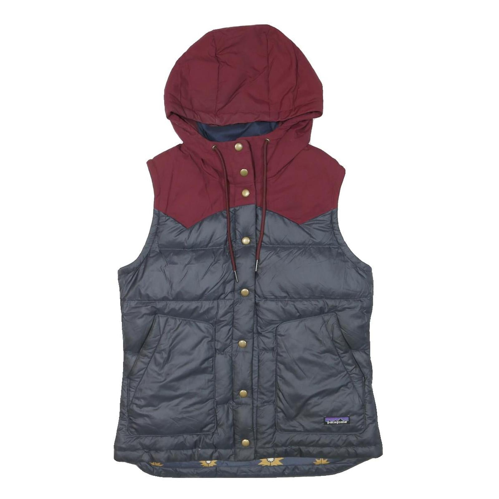 PATAGONIA Womens Burgundy & Grey Hooded Puffer Button Jacket S Polyester Blend Refurbished - N/A refurbished available on Cerqular