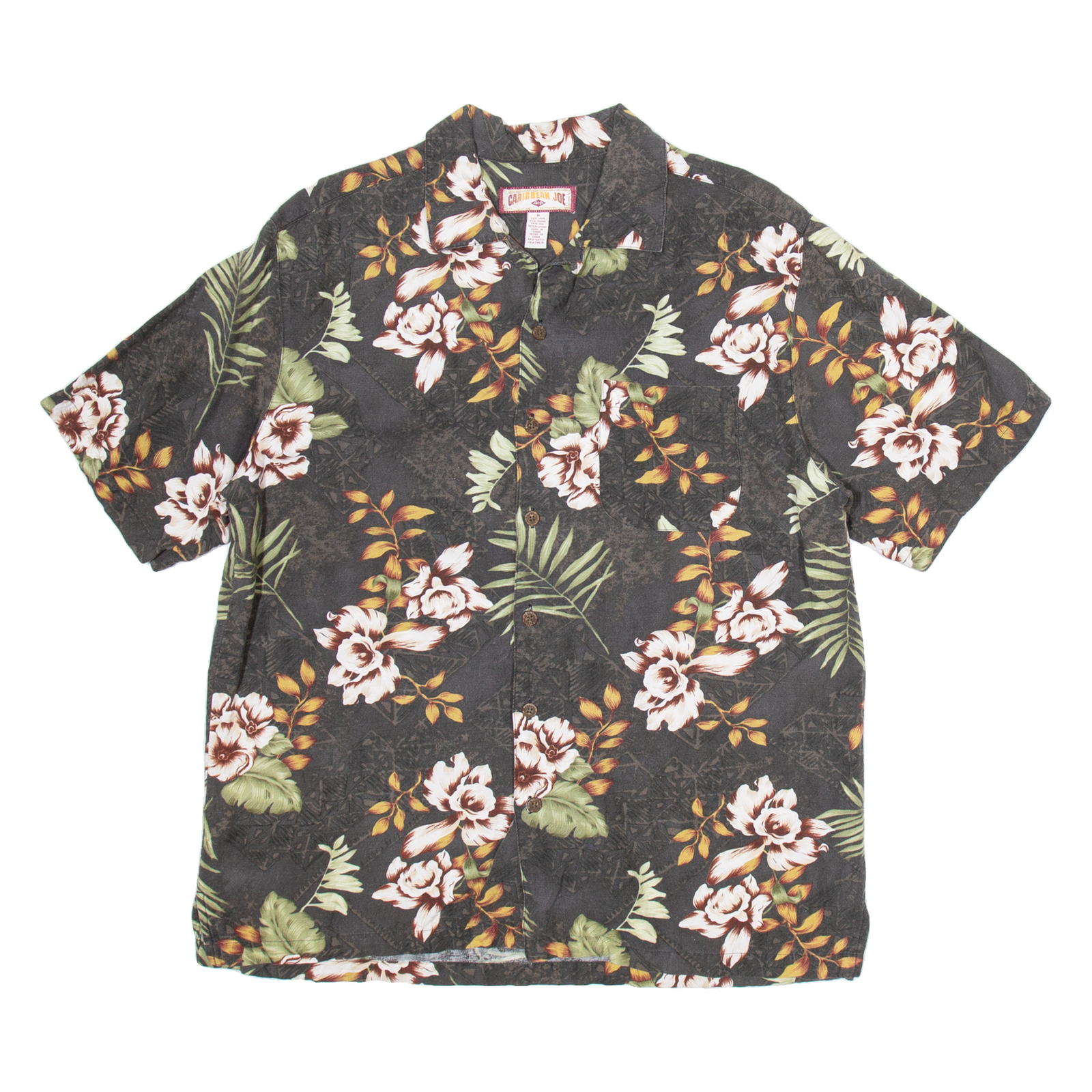 CARIBBEAN JOE Mens Hawaiian Shirt Black Linen Floral M Refurbished - N/A refurbished available on Cerqular