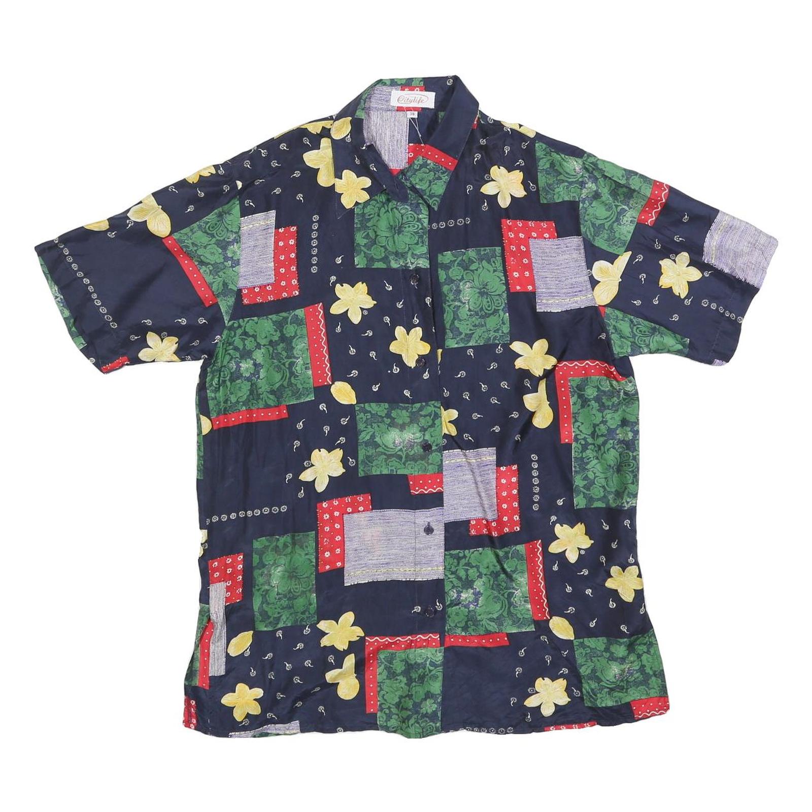 CITY LIFE Womens Navy Blue Green Red Floral Patchwork Silk Shirt S Relaxed Fit Refurbished - N/A refurbished available on Cerqular