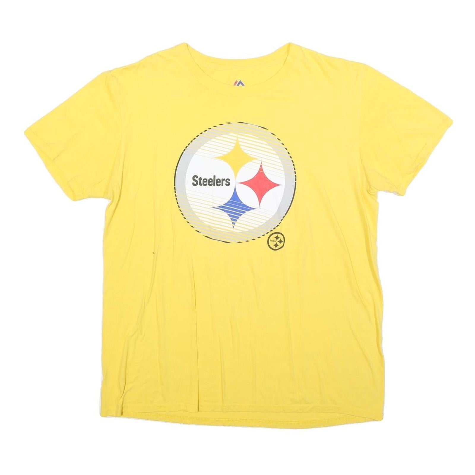 MAJESTIC Womens Yellow Steelers Graphic T-Shirt L Short Sleeve Crew Neck Refurbished - N/A refurbished available on Cerqular