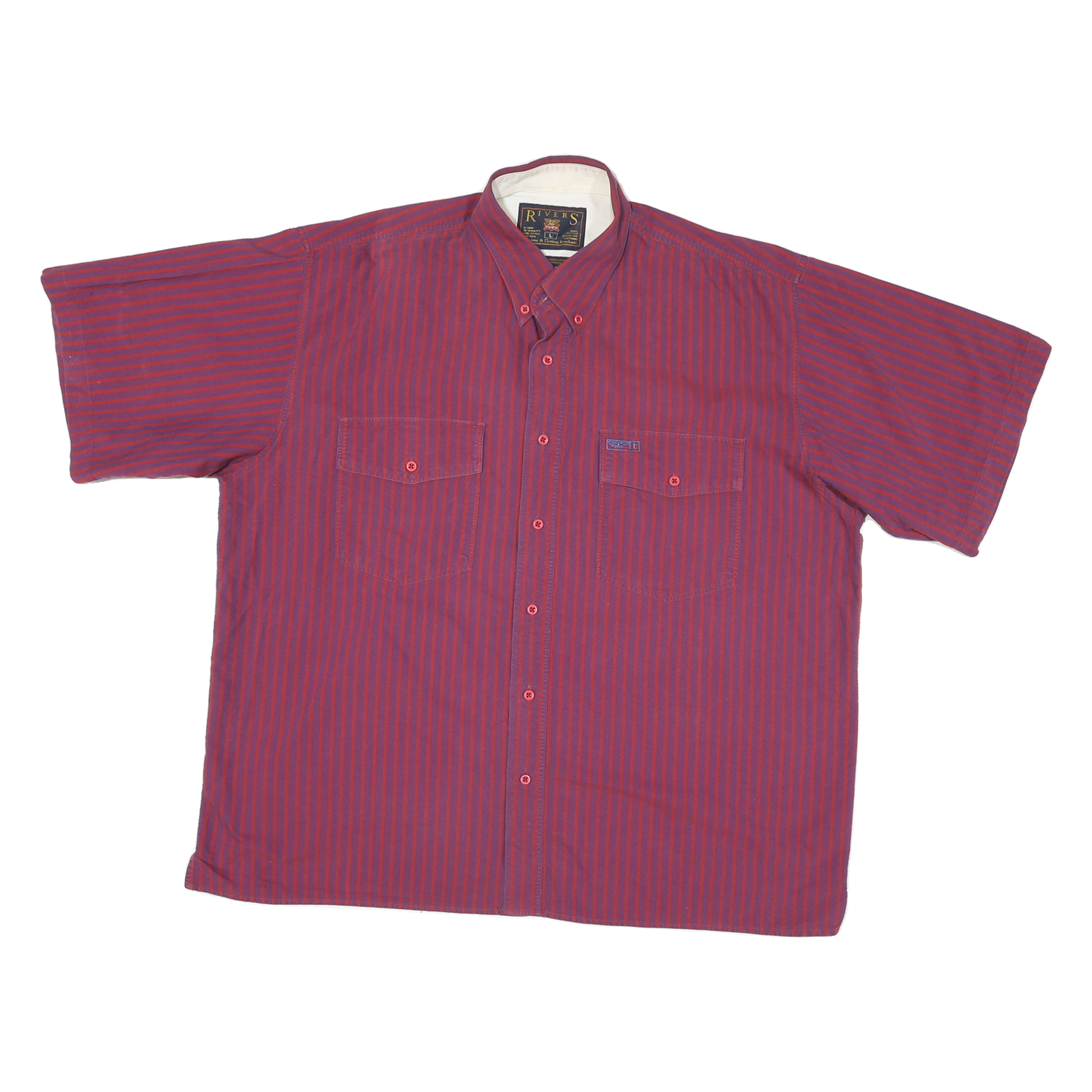 RIVERS Mens Red & Purple Striped Shirt L Button-Down Cotton Blend Casual Refurbished - N/A refurbished available on Cerqular