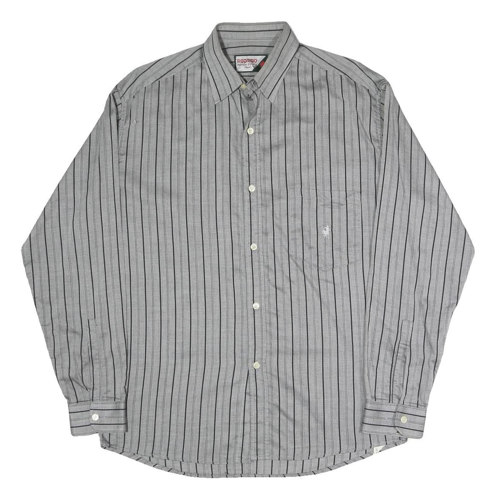 RODRIGO Mens Grey & Black Striped Shirt M Cotton Blend Classic Fit Button-Up Refurbished - N/A refurbished available on Cerqular