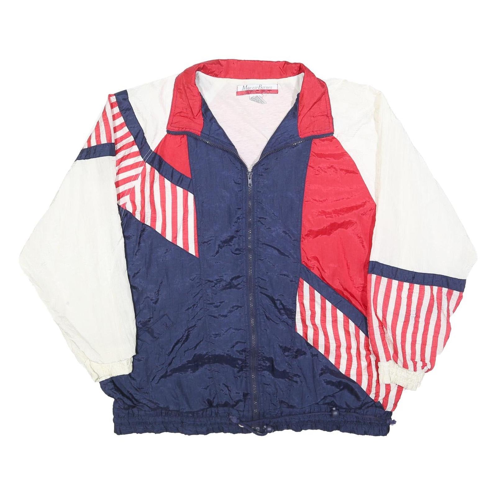 MAGGIE BARNES Womens Red White & Blue Plain Nylon Jacket L Zip Casual Retro Refurbished - N/A refurbished available on Cerqular