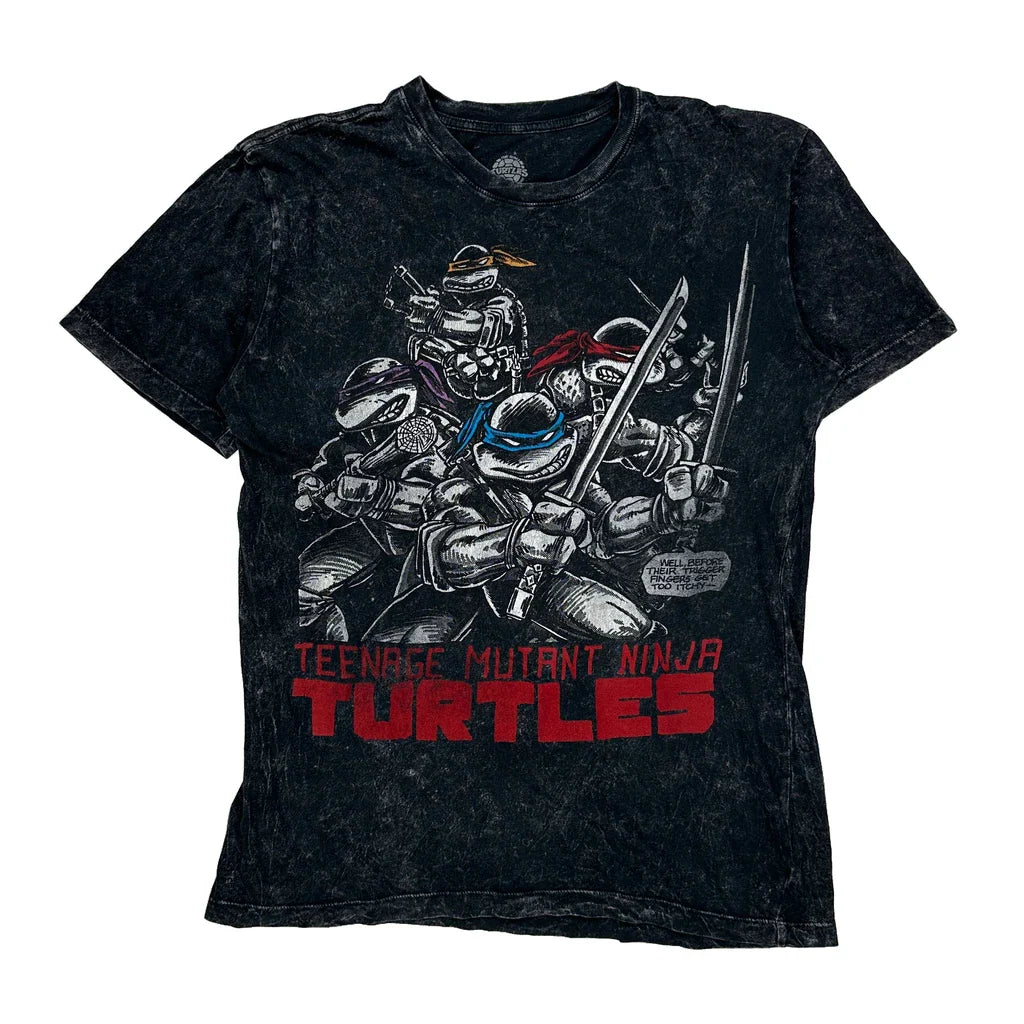 Teenage Mutant Ninja Turtles Nickelodeon Cartoon T-Shirt - Large Black Cotton Refurbished - Thrifted (note: this is a term often used to describe second- refurbished available on Cerqular