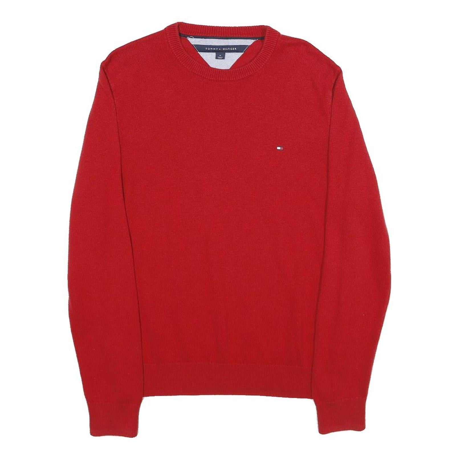 TOMMY HILFIGER Mens Red Plain Crew Neck Basic Knit M Jumper Cotton Blend Refurbished - N/A refurbished available on Cerqular